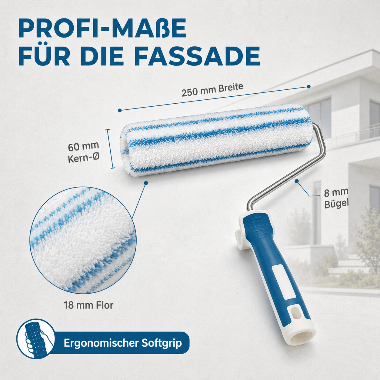 Derendo® Farbwalze Durotex 25 cm – für grobes Mauerwerk & strukturierte Fassaden in – Produktbild von Derendo