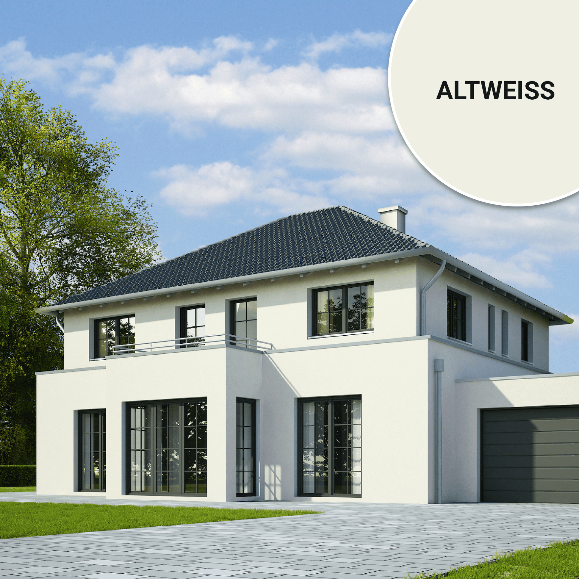 Derendo Fassadenfarbe Altweiss mit ULTRA Wetterschutz und Abperleffekt in 1 Liter – Produktbild von Derendo