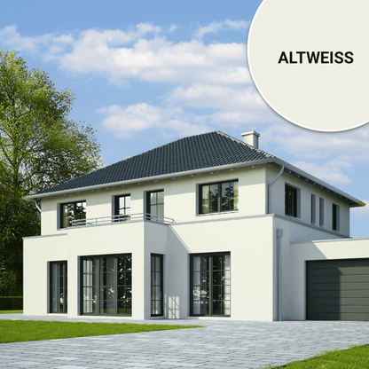 Derendo Fassadenfarbe Altweiss mit ULTRA Wetterschutz und Abperleffekt in 1 Liter – Produktbild von Derendo