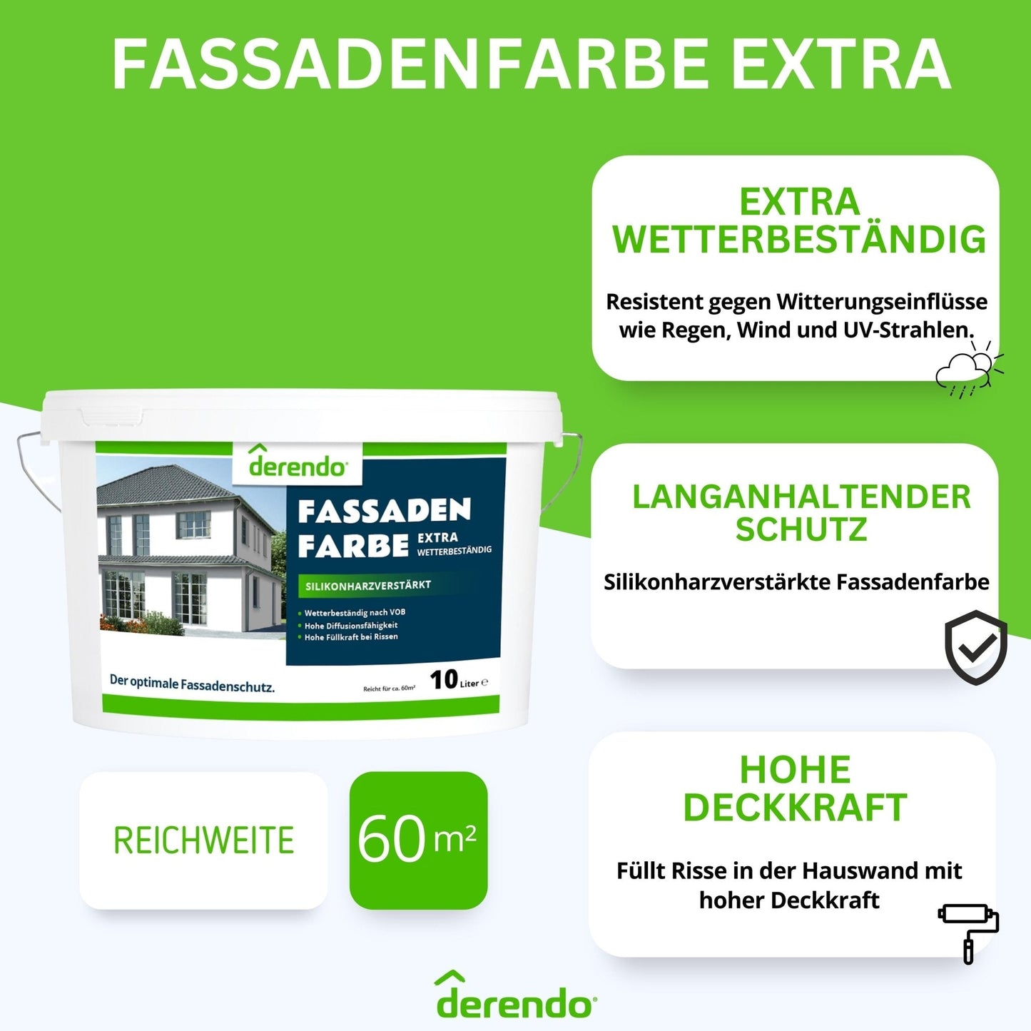 Derendo Fassadenfarbe Aprikose mit EXTRA Wetterschutz in 2.5 Liter – Produktbild von Derendo