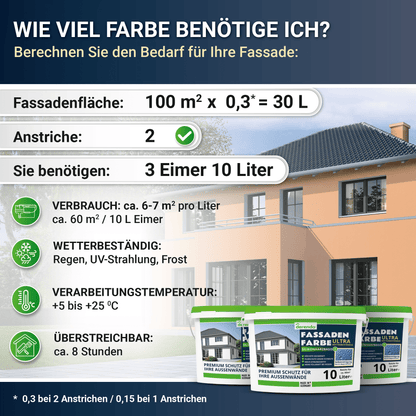Derendo Fassadenfarbe Aprikose mit ULTRA Wetterschutz und Abperleffekt in 10L – Produktbild von Derendo