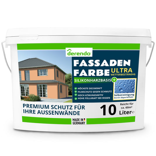 Derendo Fassadenfarbe Aprikose mit ULTRA Wetterschutz und Abperleffekt - 4251604918673 - Derendo