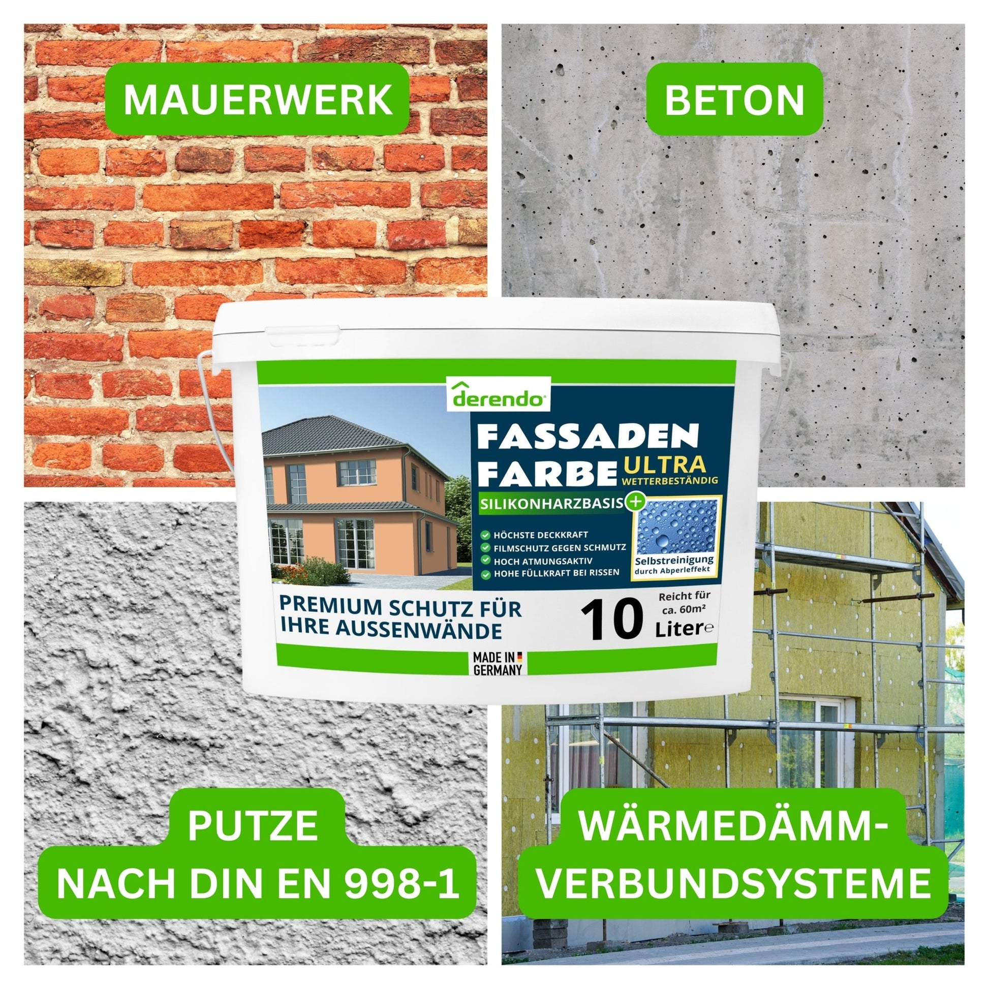 Derendo Fassadenfarbe Aprikose mit ULTRA Wetterschutz und Abperleffekt - 4251604918673 - Derendo