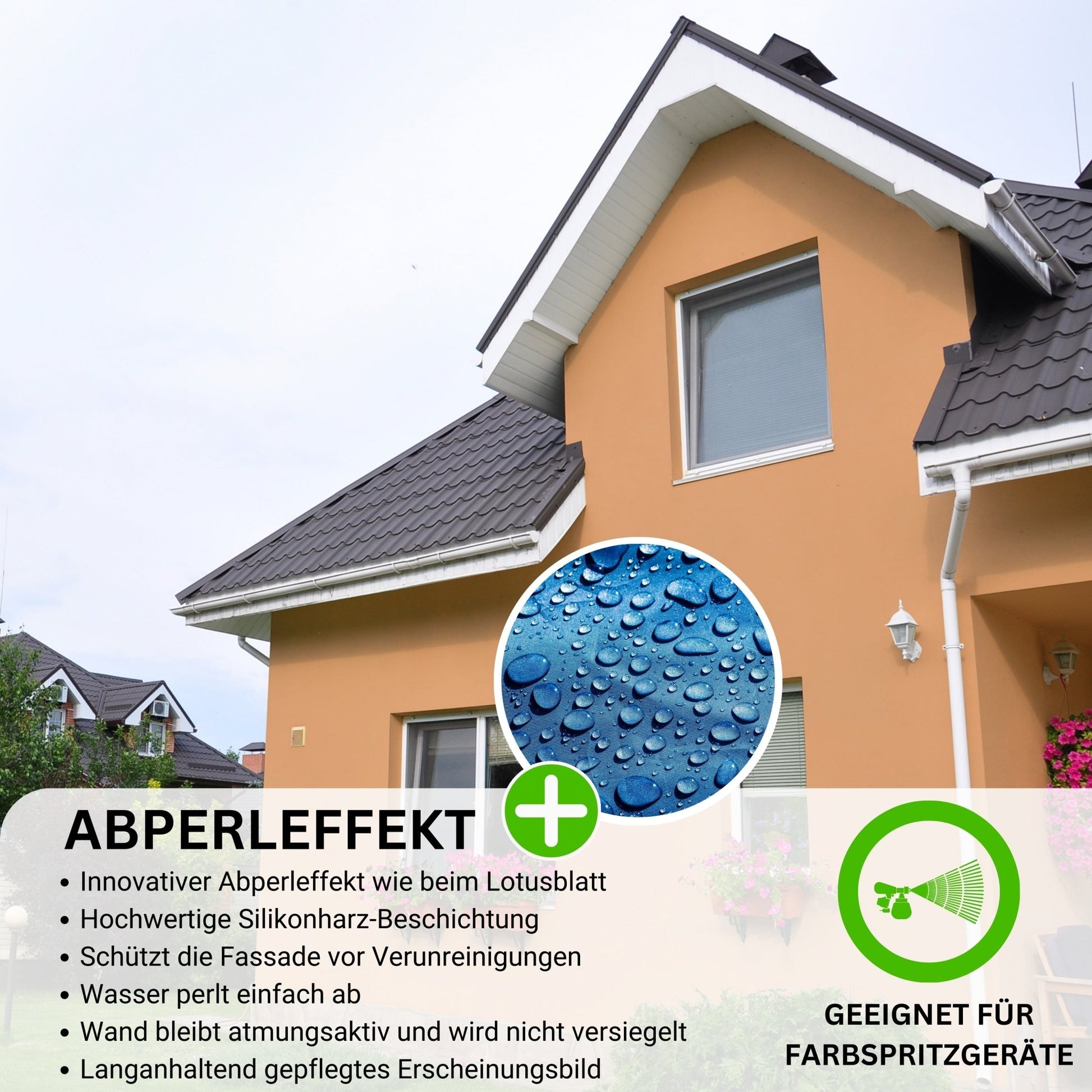 Derendo Fassadenfarbe Aprikose mit ULTRA Wetterschutz und Abperleffekt - 4251604918673 - Derendo