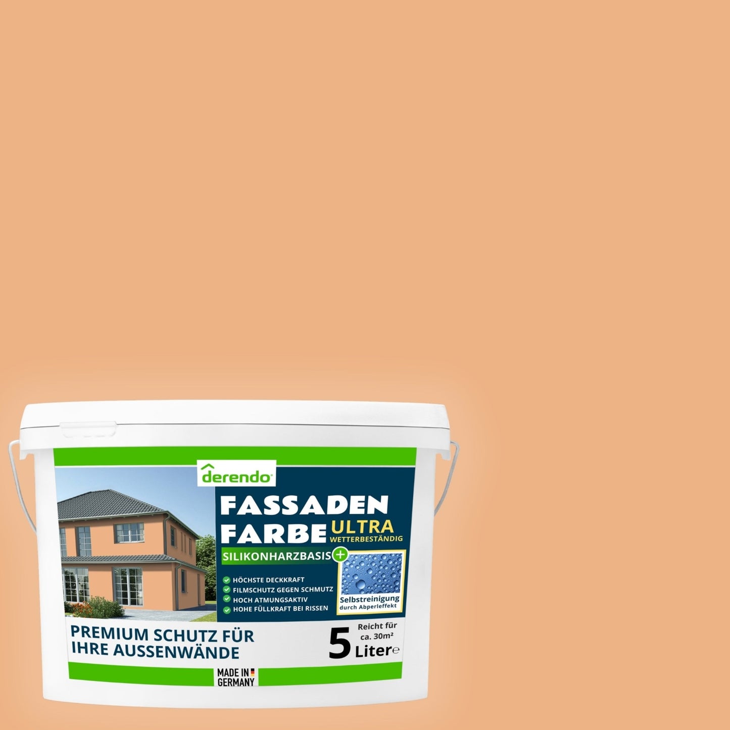 Derendo Fassadenfarbe Aprikose mit ULTRA Wetterschutz und Abperleffekt - 4251604918659 - Derendo