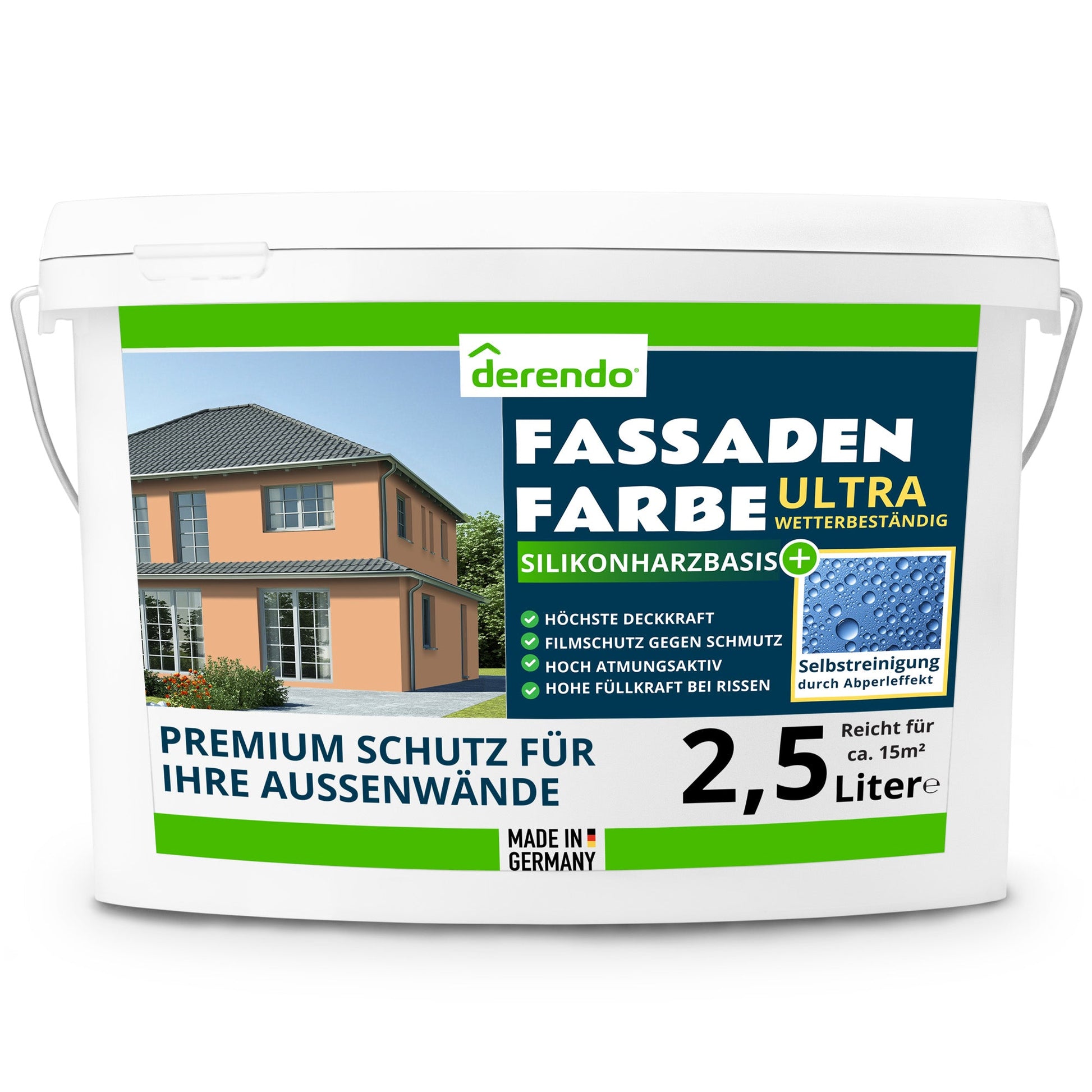 Derendo Fassadenfarbe Aprikose mit ULTRA Wetterschutz und Abperleffekt - 4251604918673 - Derendo