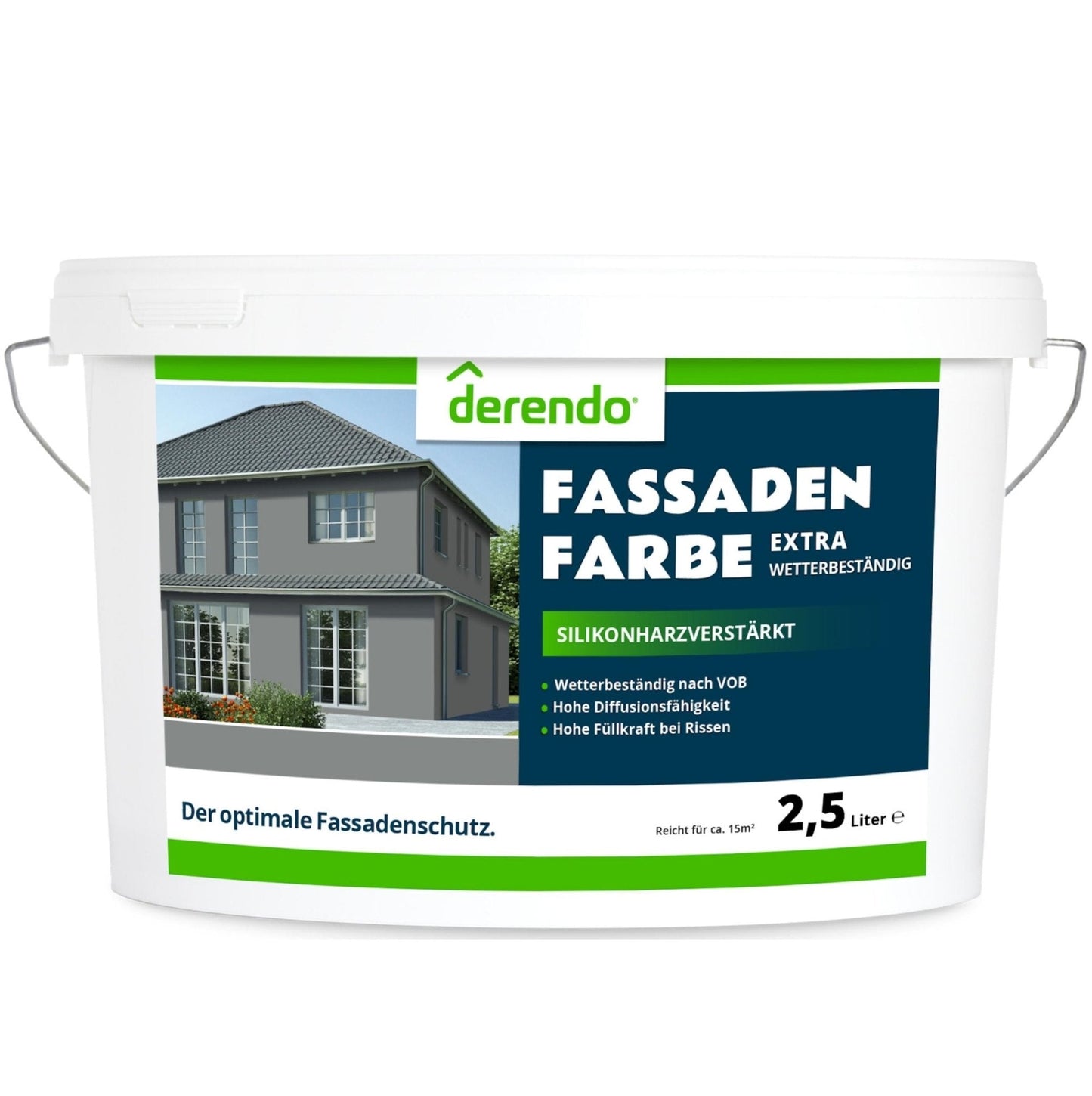 Derendo Fassadenfarbe Betongrau mit EXTRA Wetterschutz in 2.5 Liter – Produktbild von Derendo
