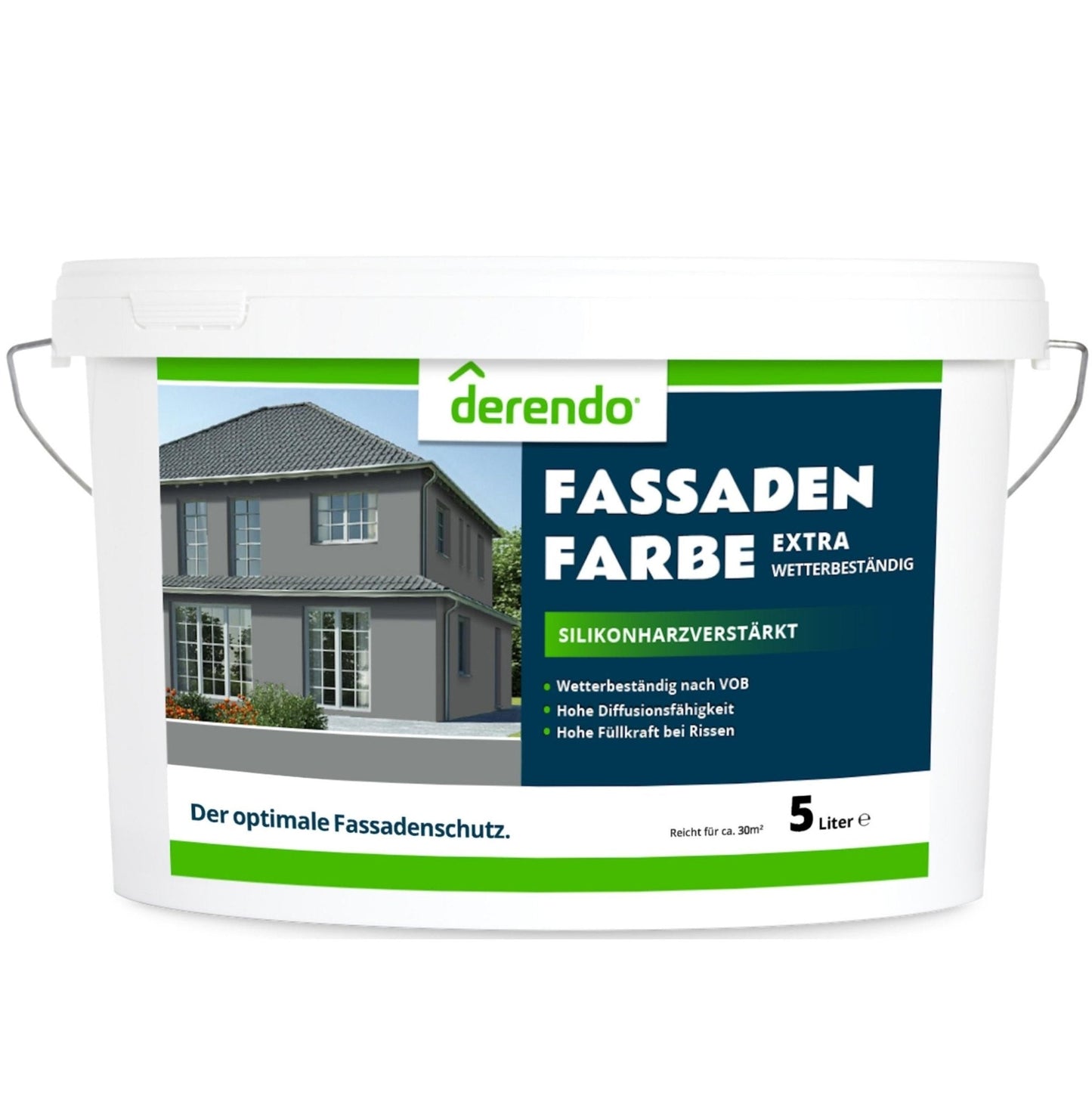Derendo Fassadenfarbe Betongrau mit EXTRA Wetterschutz in 2.5 Liter – Produktbild von Derendo