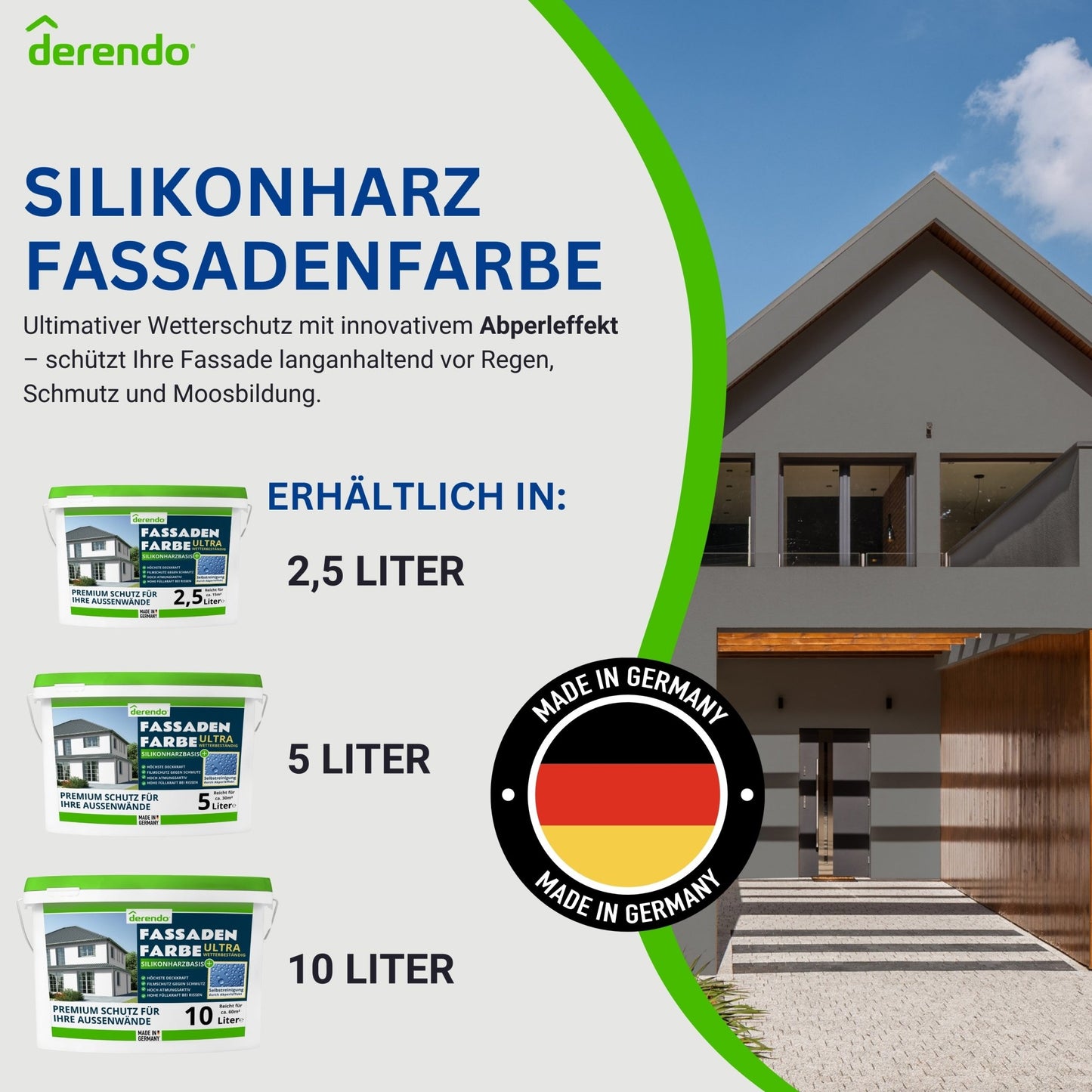 Derendo Fassadenfarbe Betongrau mit ULTRA Wetterschutz und Abperleffekt - 4251604914620 - Derendo