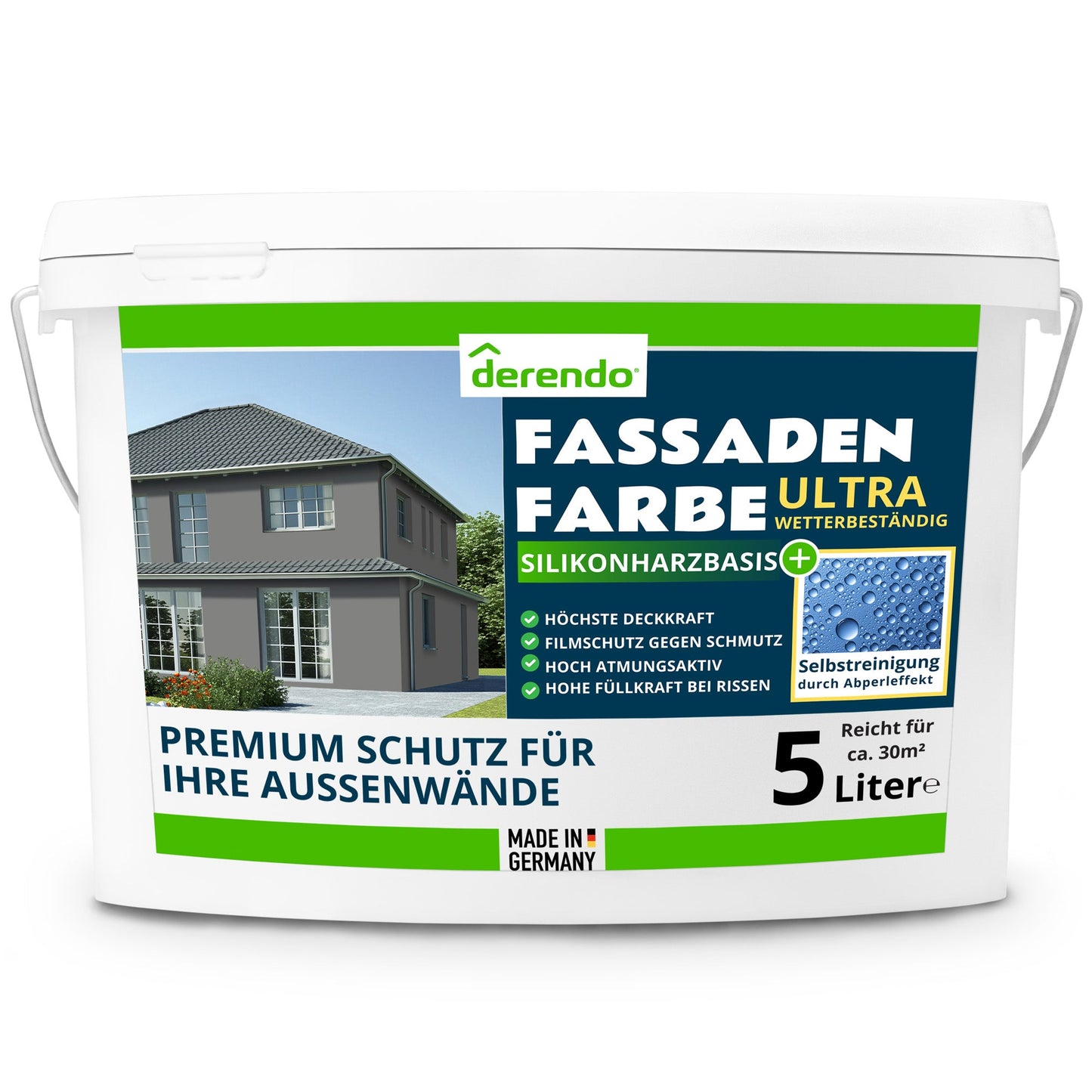 Derendo Fassadenfarbe Betongrau mit ULTRA Wetterschutz und Abperleffekt - 4251604920379 - Derendo