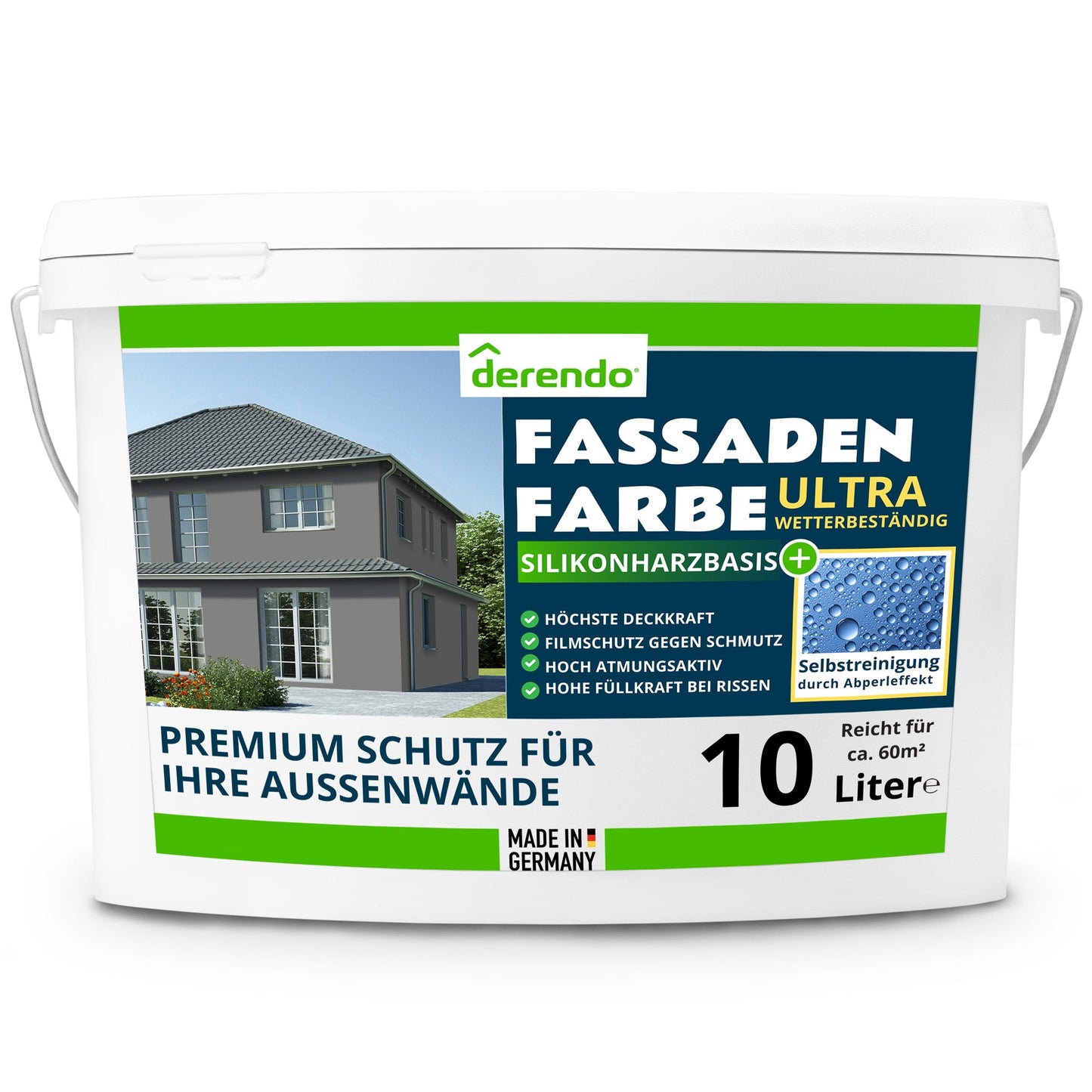 Derendo Fassadenfarbe Betongrau mit ULTRA Wetterschutz und Abperleffekt - 4251604914620 - Derendo