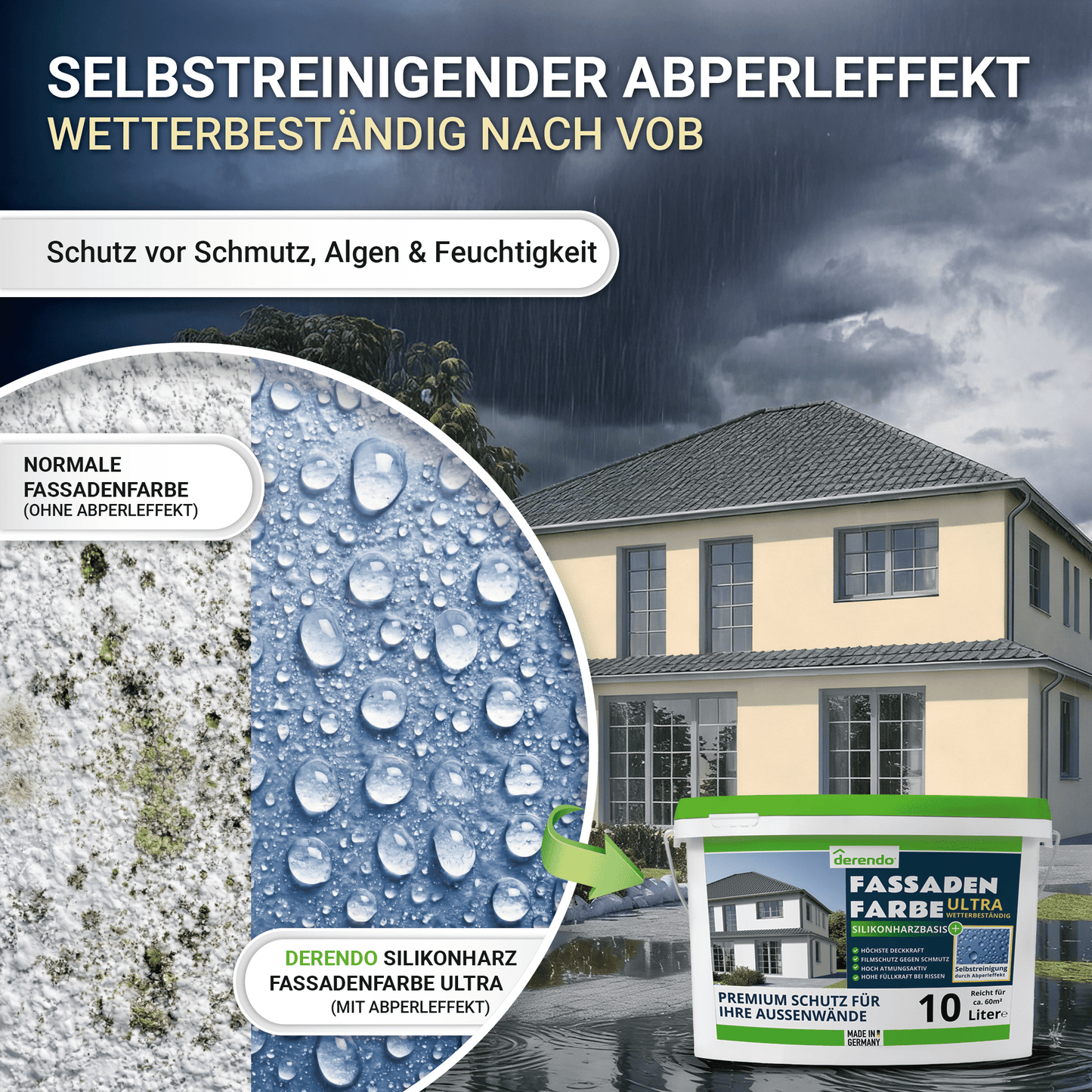Derendo Fassadenfarbe Biscuit mit ULTRA Wetterschutz und Abperleffekt in 2.5L – Produktbild von Derendo