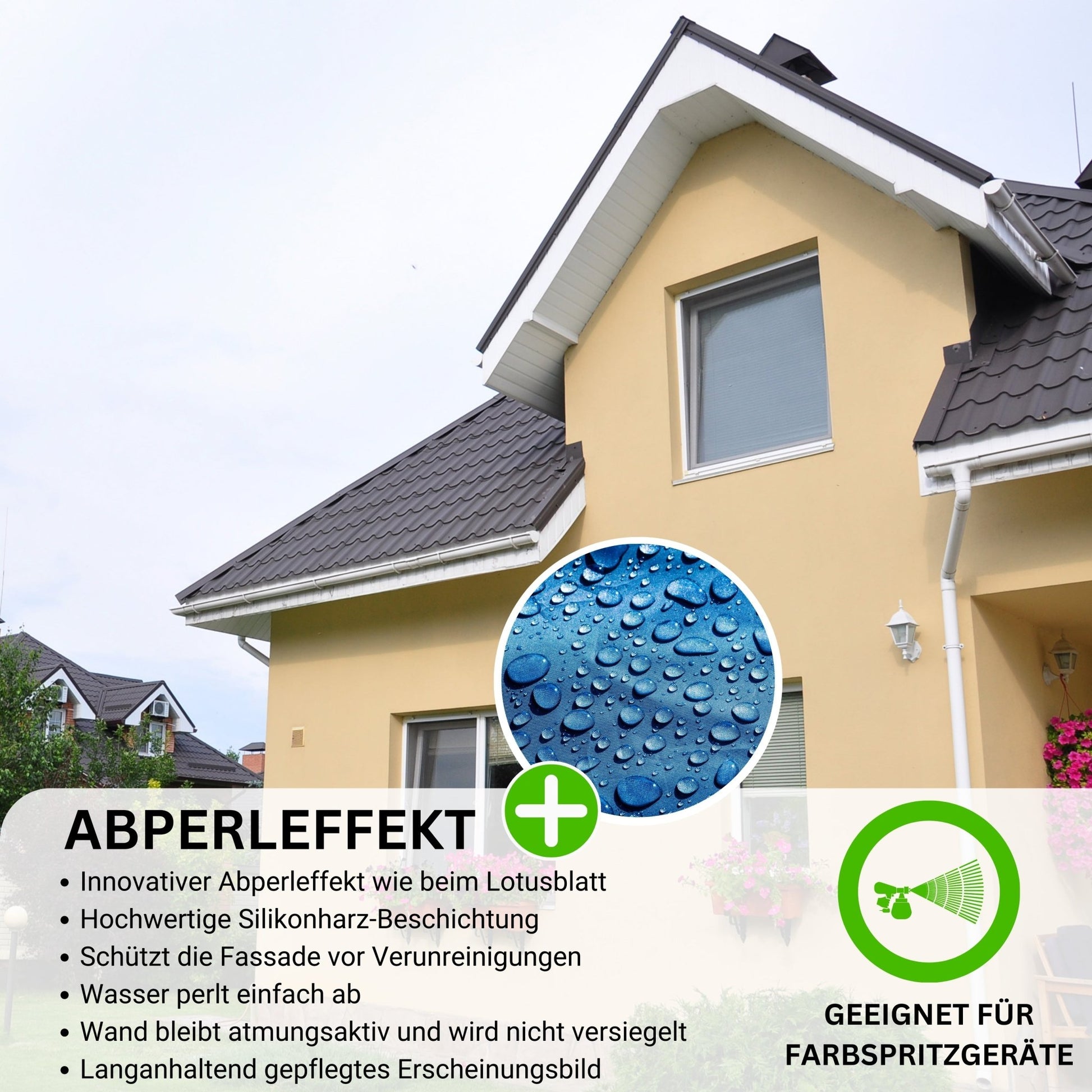 Derendo Fassadenfarbe Biscuit mit ULTRA Wetterschutz und Abperleffekt - 4251604915597 - Derendo