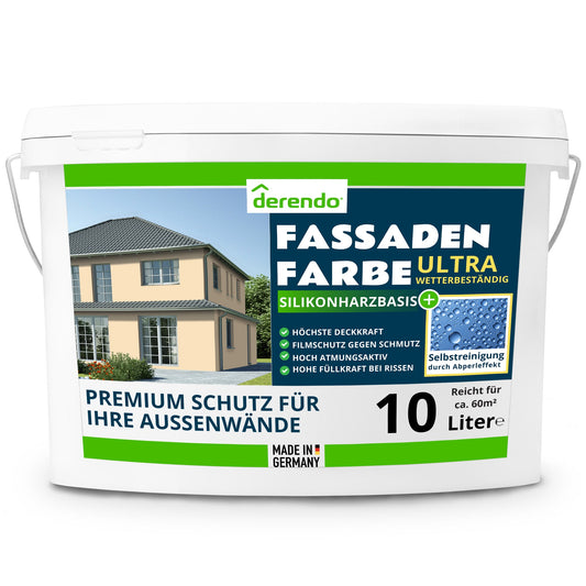 Derendo Fassadenfarbe Biscuit mit ULTRA Wetterschutz und Abperleffekt - 4251604915597 - Derendo