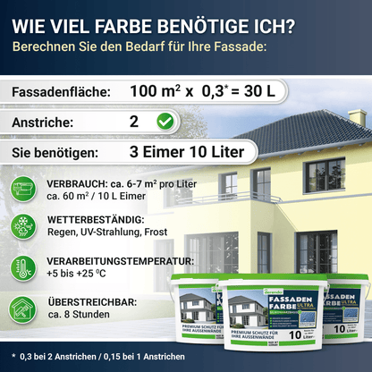 Derendo Fassadenfarbe Buttergelb mit ULTRA Wetterschutz und Abperleffekt in 10L – Produktbild von Derendo