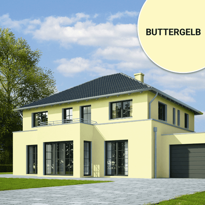 Derendo Fassadenfarbe Buttergelb mit ULTRA Wetterschutz und Abperleffekt in 10L – Produktbild von Derendo