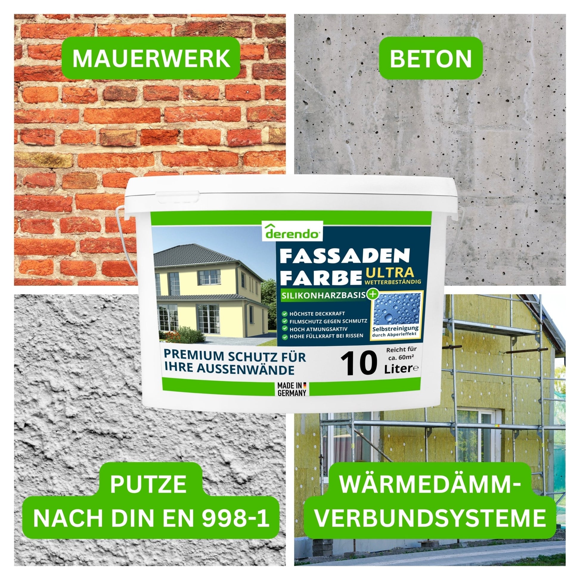 Derendo Fassadenfarbe Buttergelb mit ULTRA Wetterschutz und Abperleffekt - 4251604914781 - Derendo