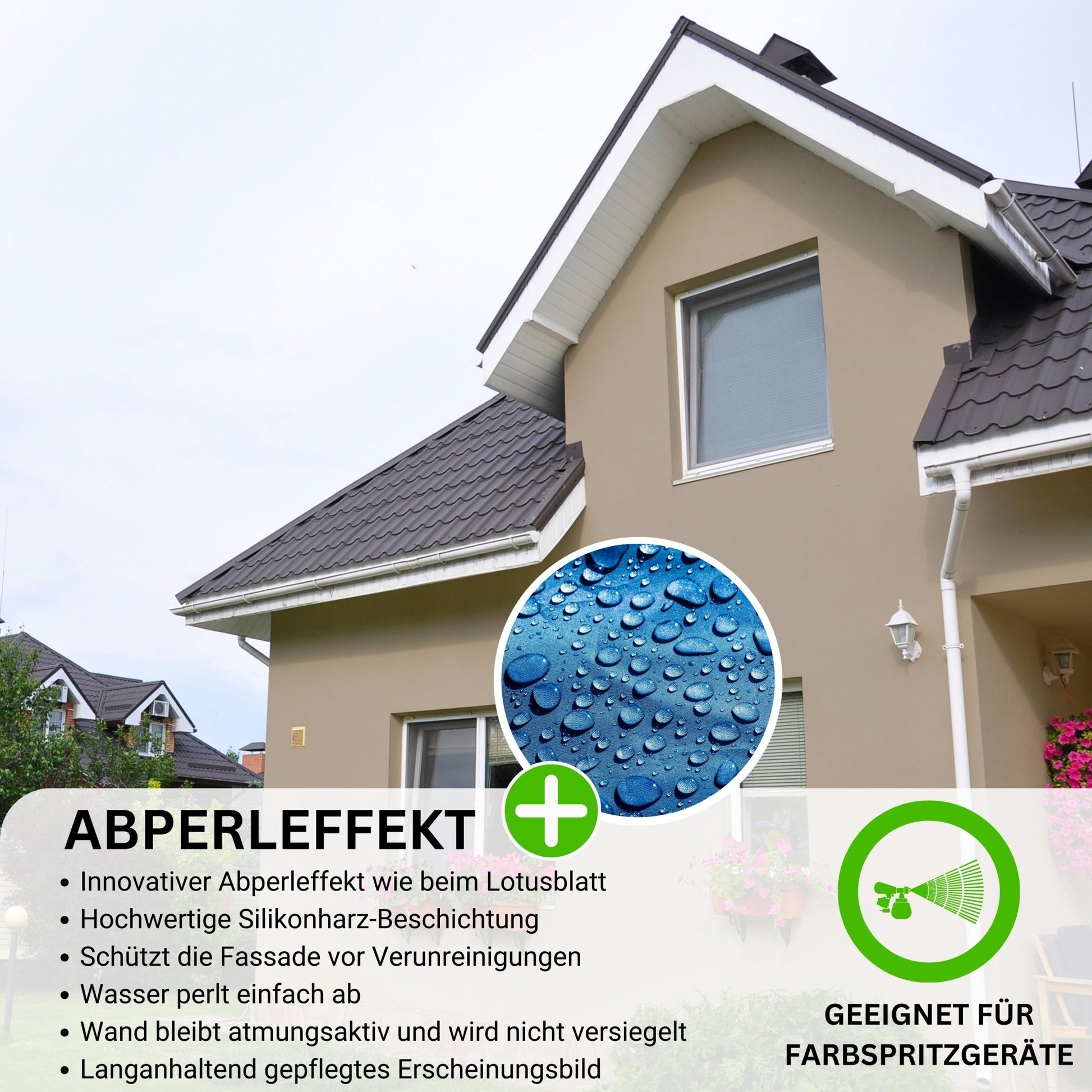 Derendo Fassadenfarbe Cappuccino mit ULTRA Wetterschutz und Abperleffekt - 4251604914934 - Derendo