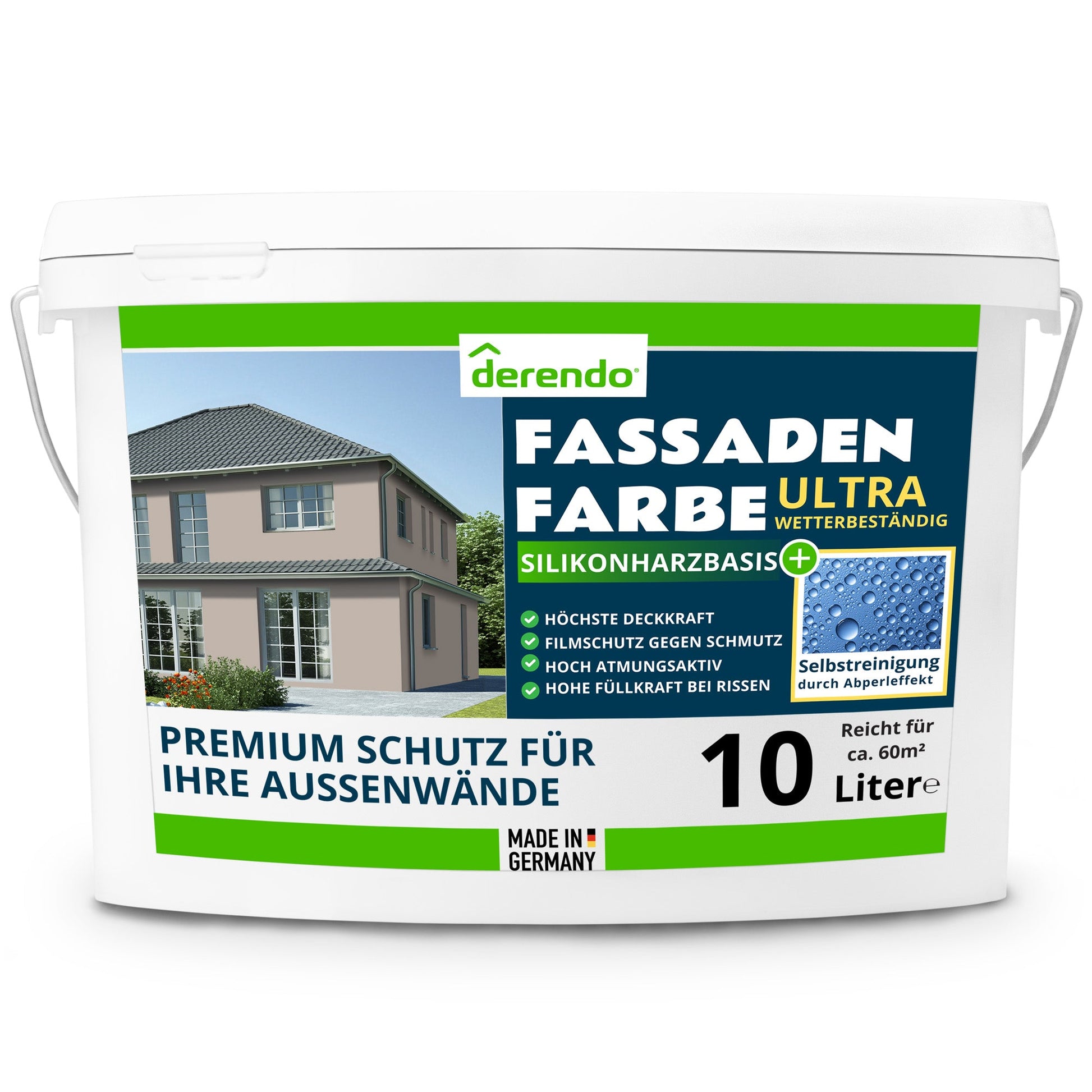 Derendo Fassadenfarbe Cappuccino mit ULTRA Wetterschutz und Abperleffekt - 4251604914934 - Derendo