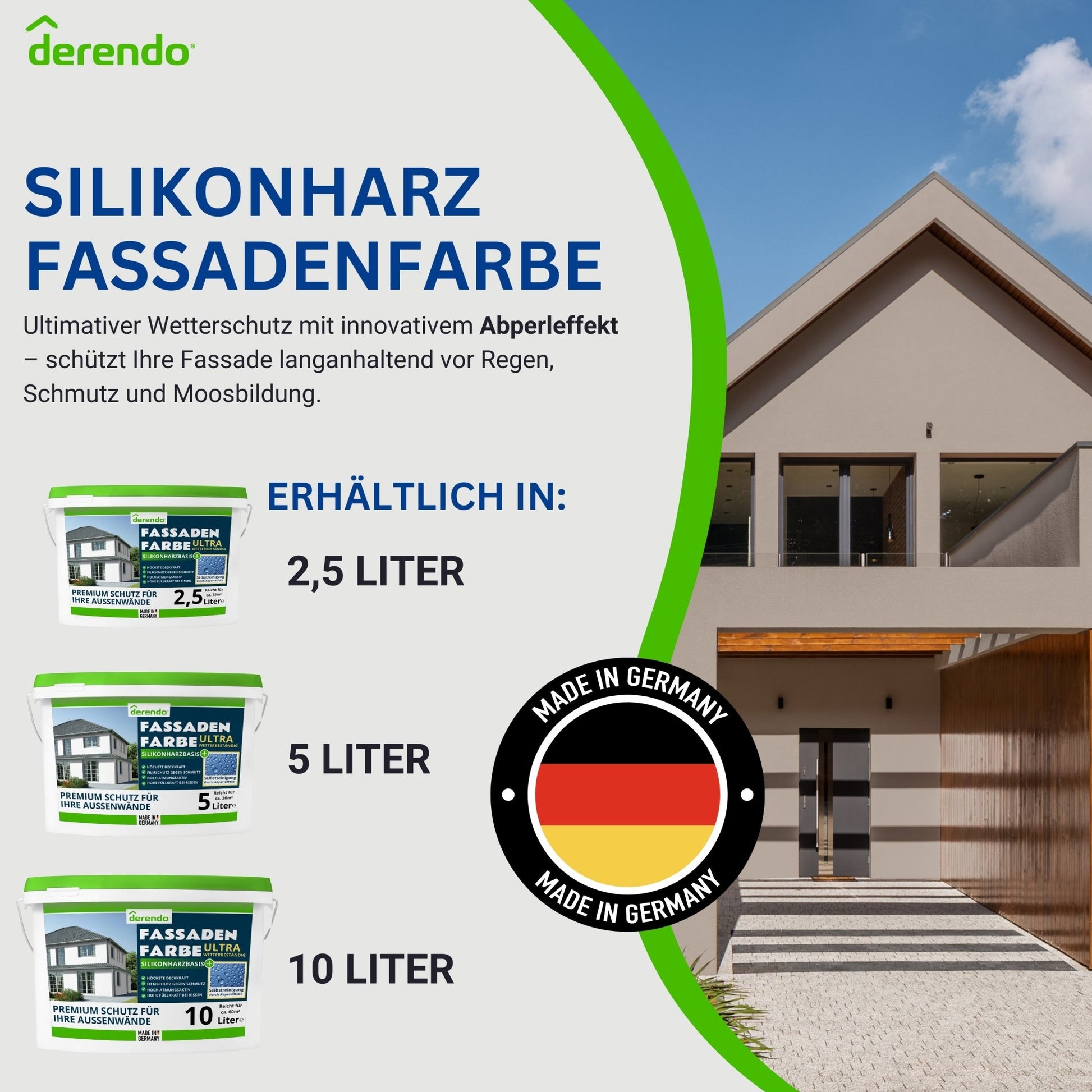 Derendo Fassadenfarbe Cappuccino mit ULTRA Wetterschutz und Abperleffekt - 4251604914934 - Derendo