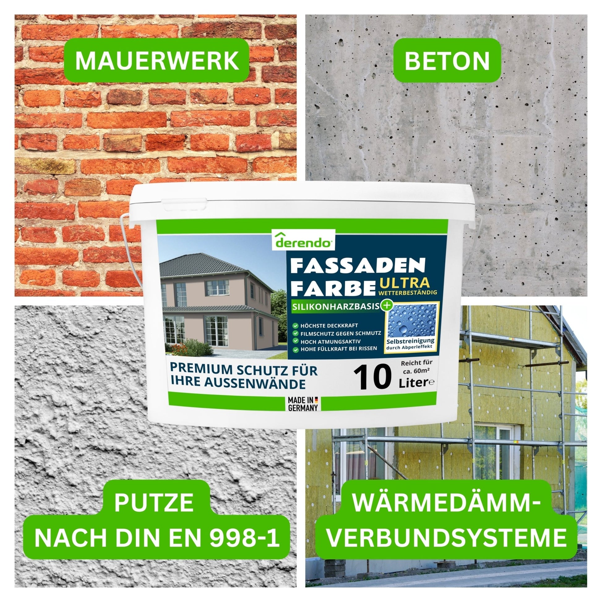 Derendo Fassadenfarbe Cappuccino mit ULTRA Wetterschutz und Abperleffekt - 4251604914934 - Derendo