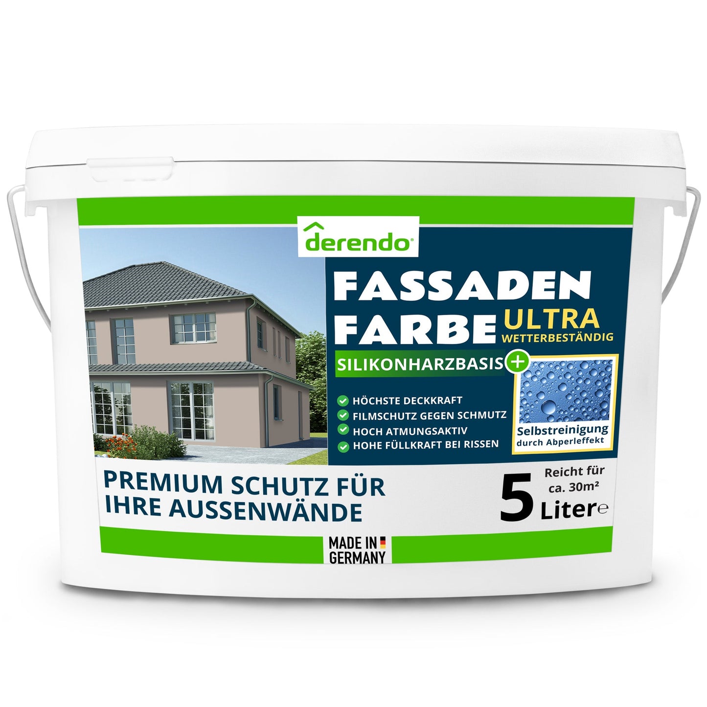 Derendo Fassadenfarbe Cappuccino mit ULTRA Wetterschutz und Abperleffekt - 4251604918055 - Derendo