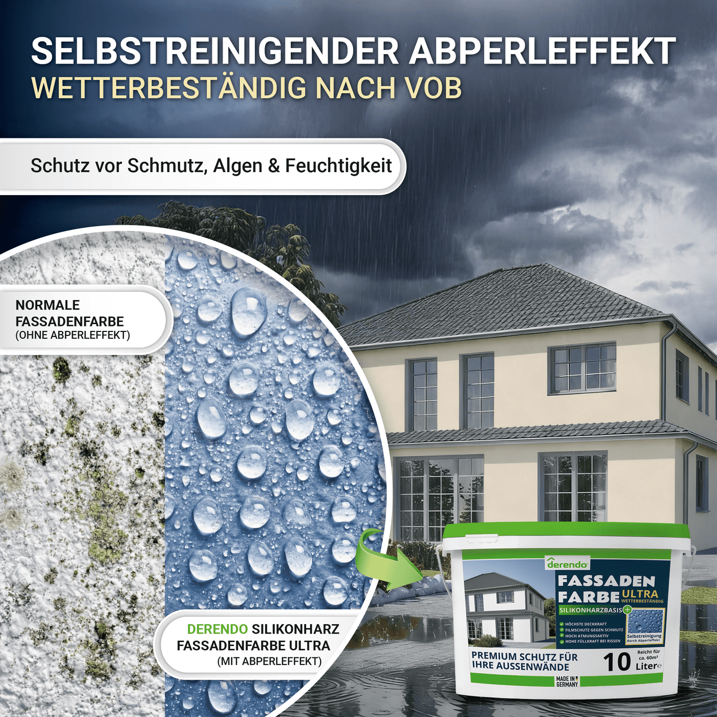 Derendo Fassadenfarbe Cookie mit ULTRA Wetterschutz und Abperleffekt in 10L – Produktbild von Derendo
