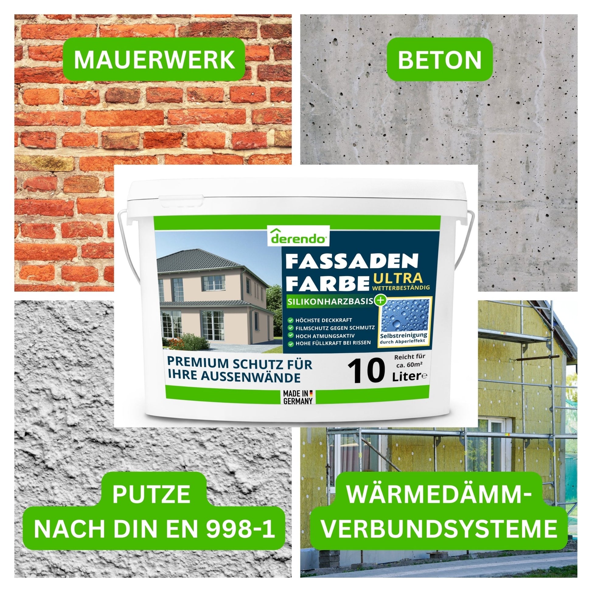 Derendo Fassadenfarbe Cookie mit ULTRA Wetterschutz und Abperleffekt - 4251604914897 - Derendo