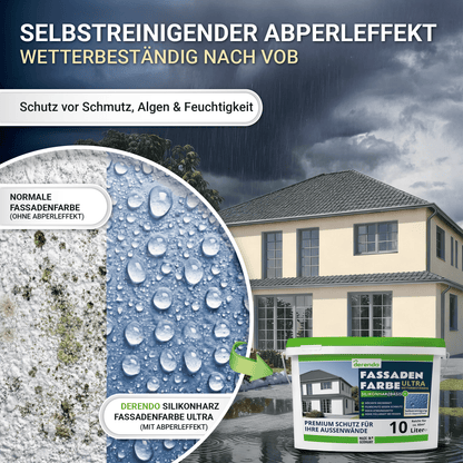 Derendo Fassadenfarbe Cremebeige mit ULTRA Wetterschutz und Abperleffekt in 10L – Produktbild von Derendo