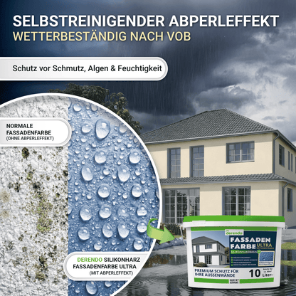 Derendo Fassadenfarbe Cremefarben mit ULTRA Wetterschutz und Abperleffekt in 10L – Produktbild von Derendo