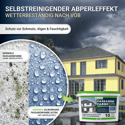 Derendo Fassadenfarbe Cremegelb mit ULTRA Wetterschutz und Abperleffekt in 10L – Produktbild von Derendo