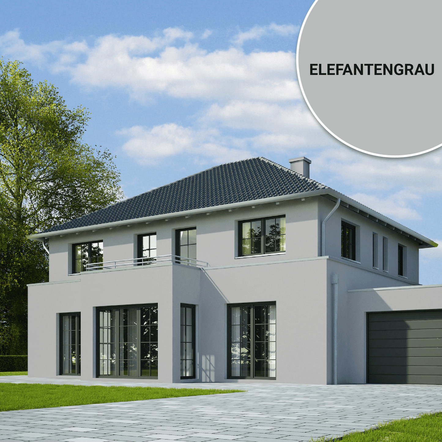 Derendo Fassadenfarbe Elefantengrau mit ULTRA Wetterschutz und Abperleffekt in 10L – Produktbild von Derendo