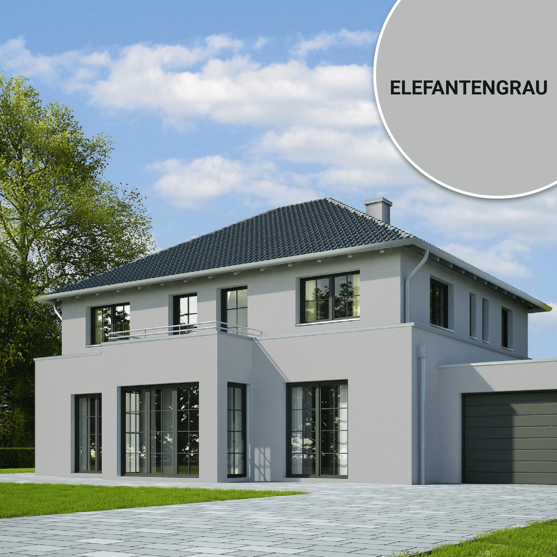 Derendo Fassadenfarbe Elefantengrau mit ULTRA Wetterschutz und Abperleffekt in 10L – Produktbild von Derendo