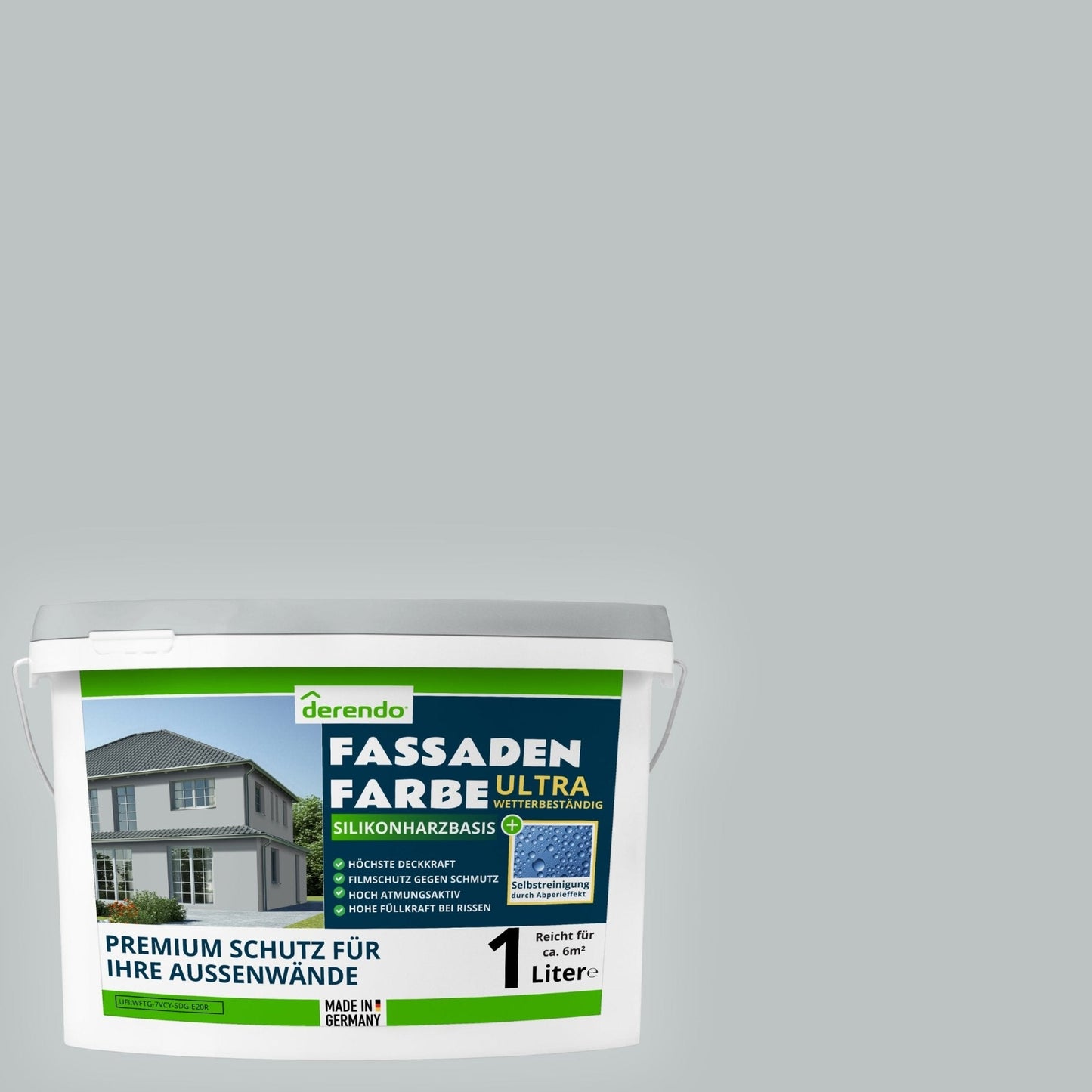 Derendo Fassadenfarbe Elefantengrau mit ULTRA Wetterschutz und Abperleffekt - 4251604929631 - Derendo