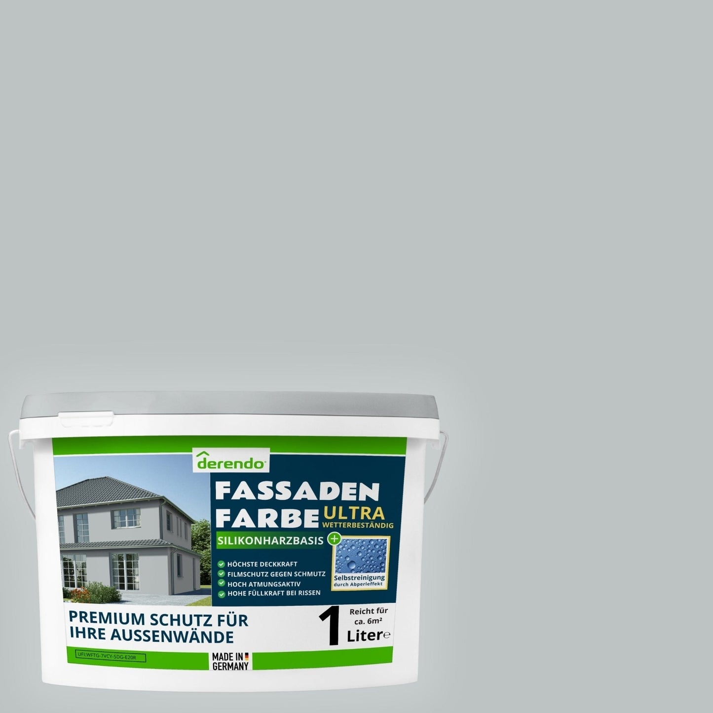 Derendo Fassadenfarbe Elefantengrau mit ULTRA Wetterschutz und Abperleffekt - 4251604929631 - Derendo