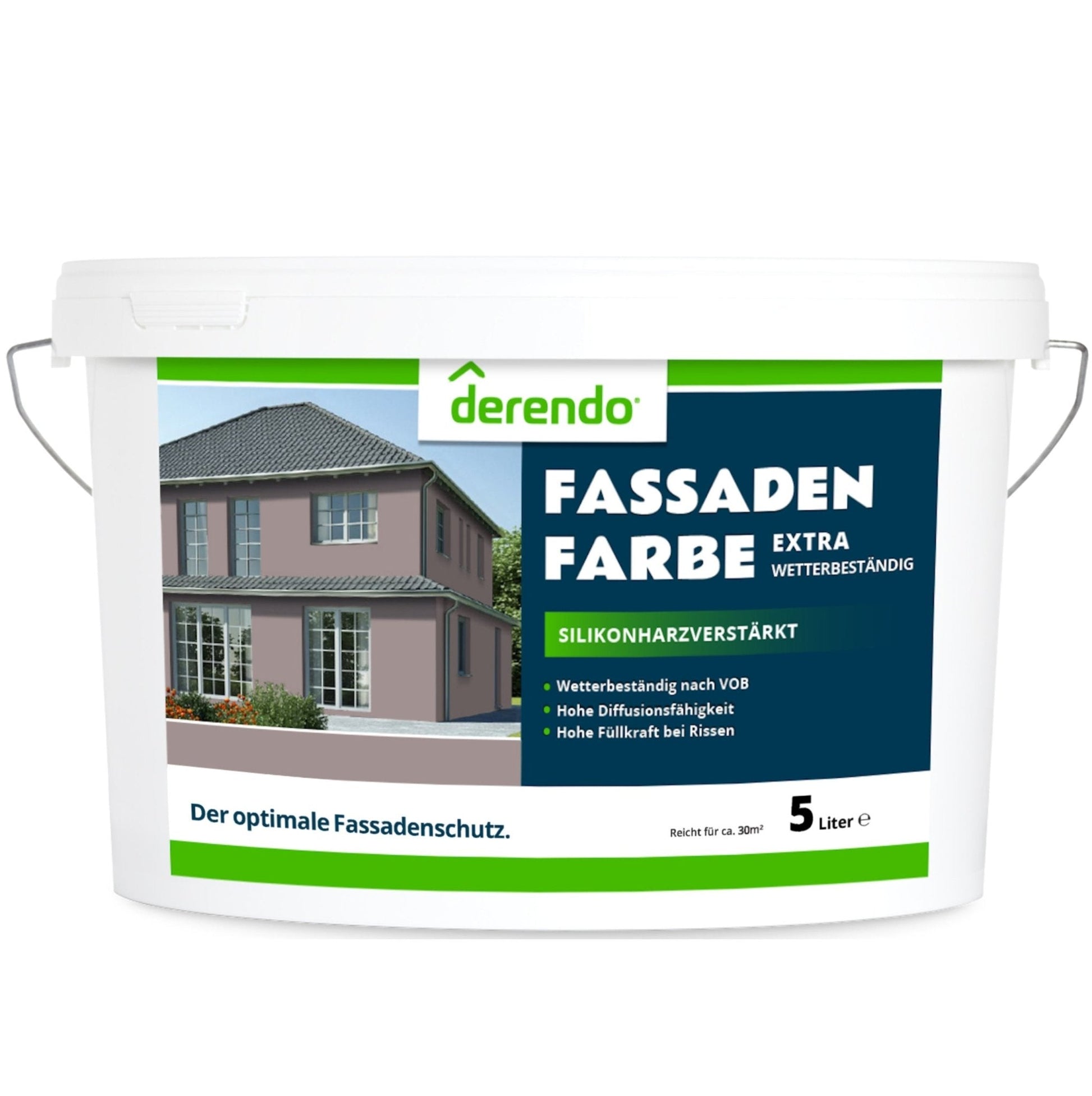 Derendo Fassadenfarbe Felsbraun mit EXTRA Wetterschutz in 2.5 Liter – Produktbild von Derendo
