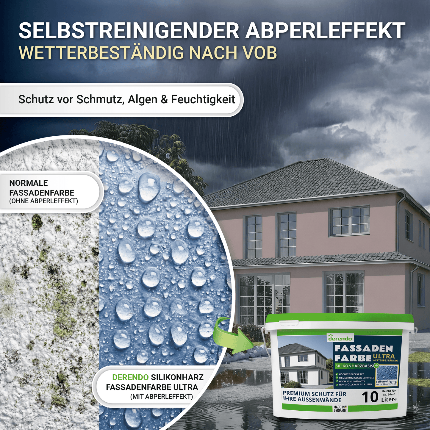 Derendo Fassadenfarbe Felsbraun mit ULTRA Wetterschutz und Abperleffekt in 10L – Produktbild von Derendo