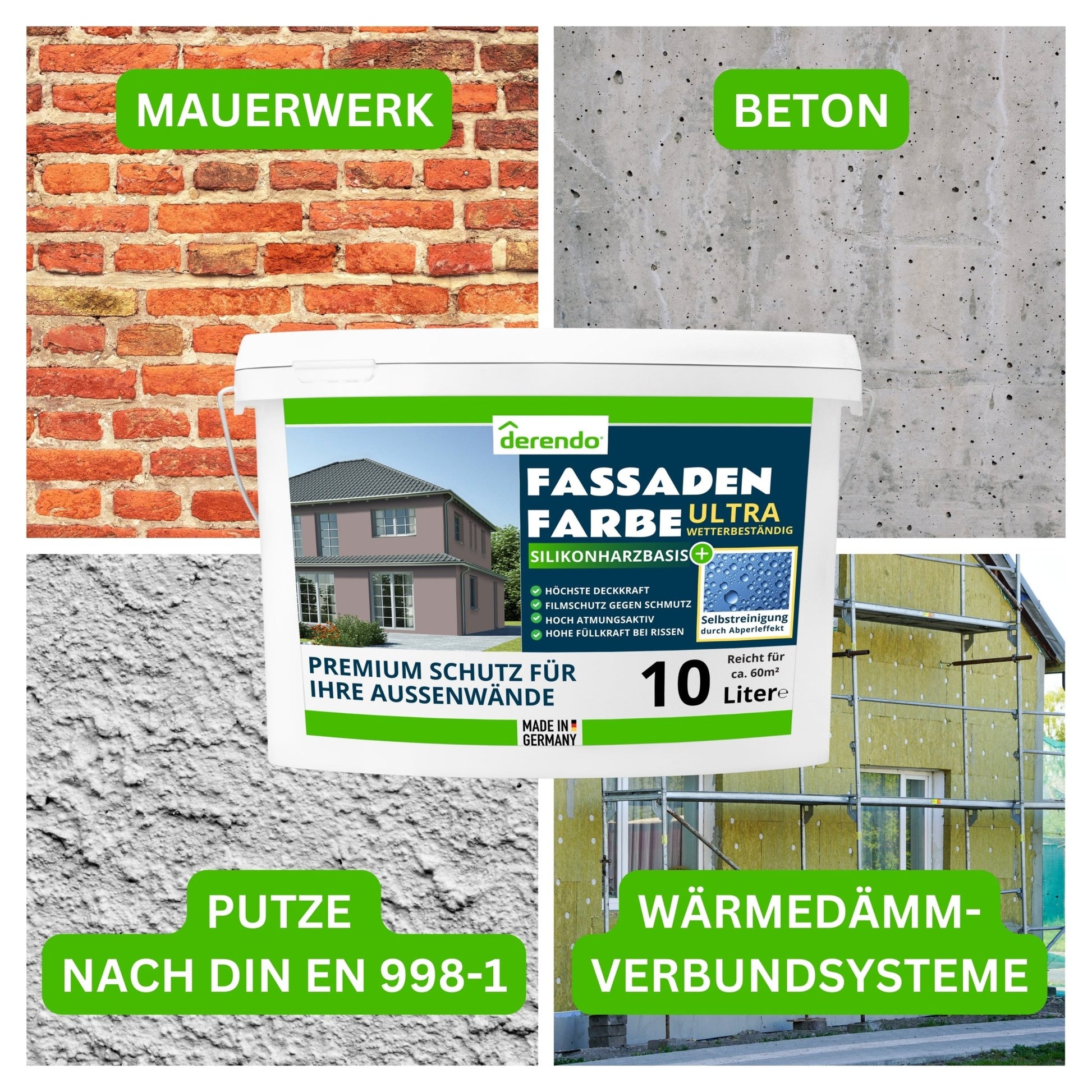 Derendo Fassadenfarbe Felsbraun mit ULTRA Wetterschutz und Abperleffekt - 4251604914910 - Derendo