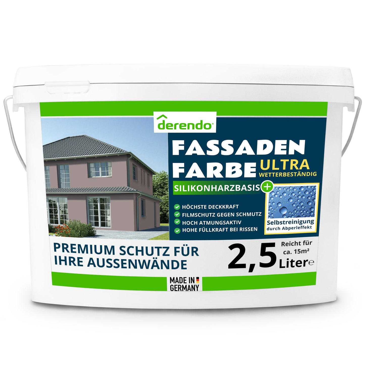 Derendo Fassadenfarbe Felsbraun mit ULTRA Wetterschutz und Abperleffekt - 4251604914927 - Derendo