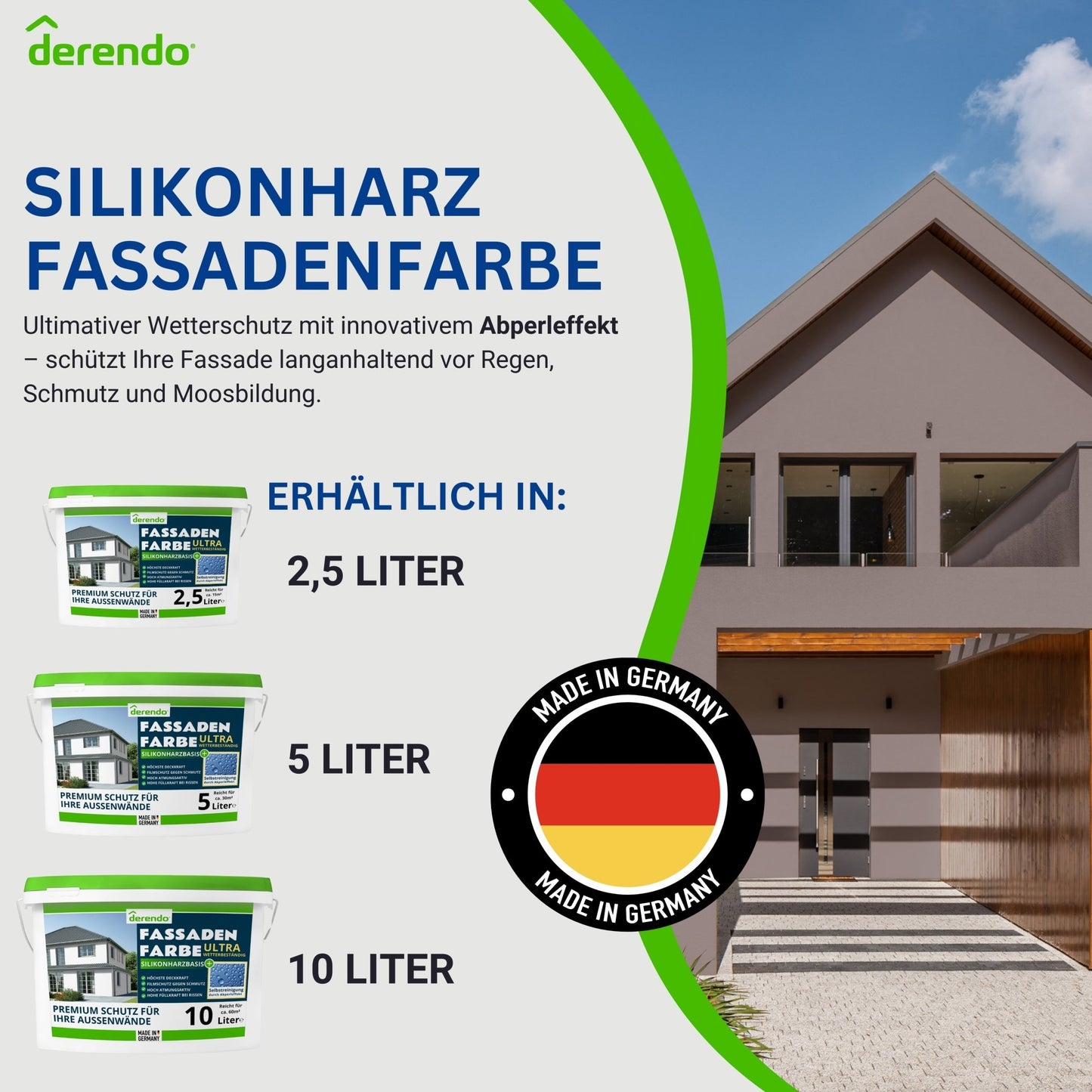 Derendo Fassadenfarbe Felsbraun mit ULTRA Wetterschutz und Abperleffekt - 4251604914910 - Derendo