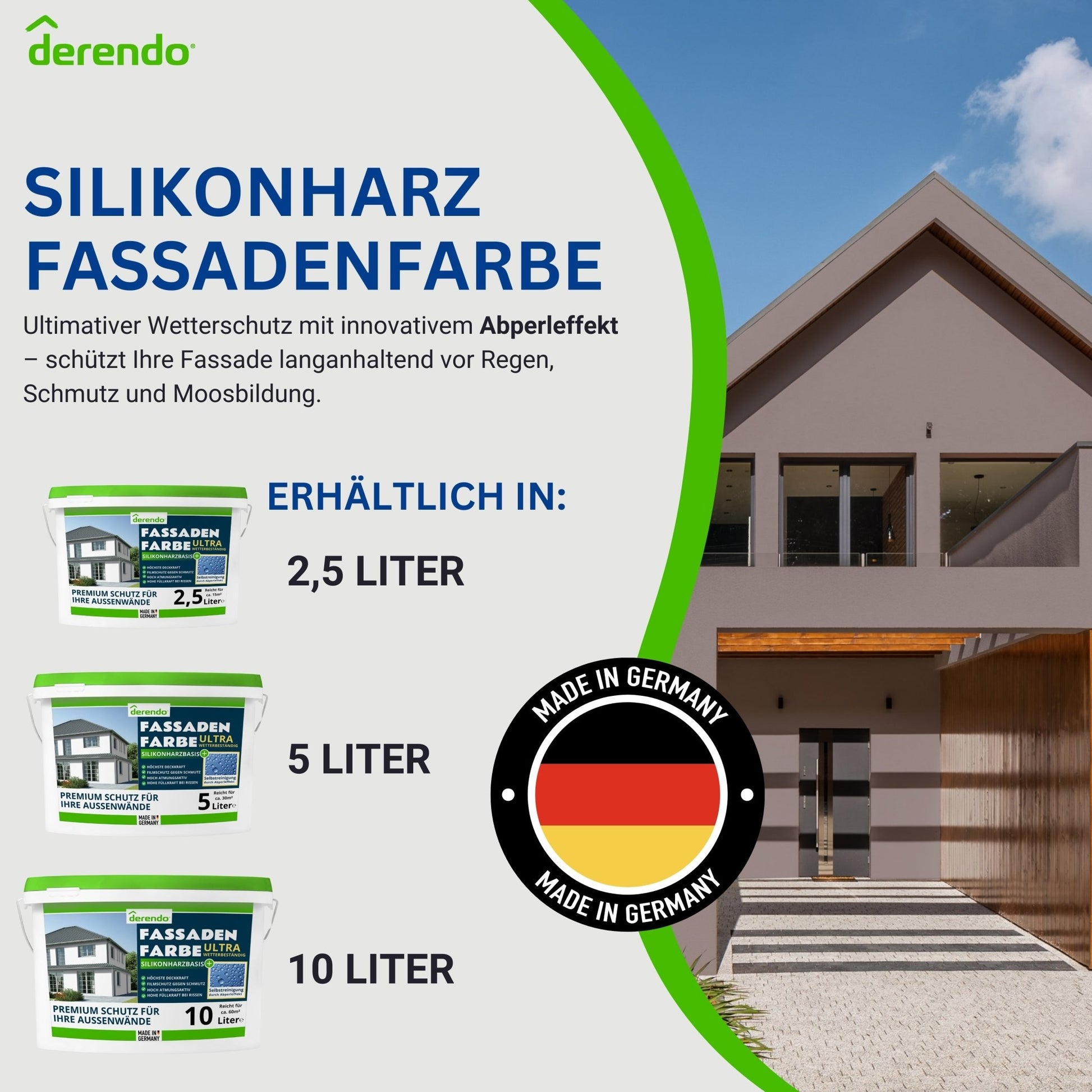 Derendo Fassadenfarbe Felsbraun mit ULTRA Wetterschutz und Abperleffekt - 4251604914910 - Derendo