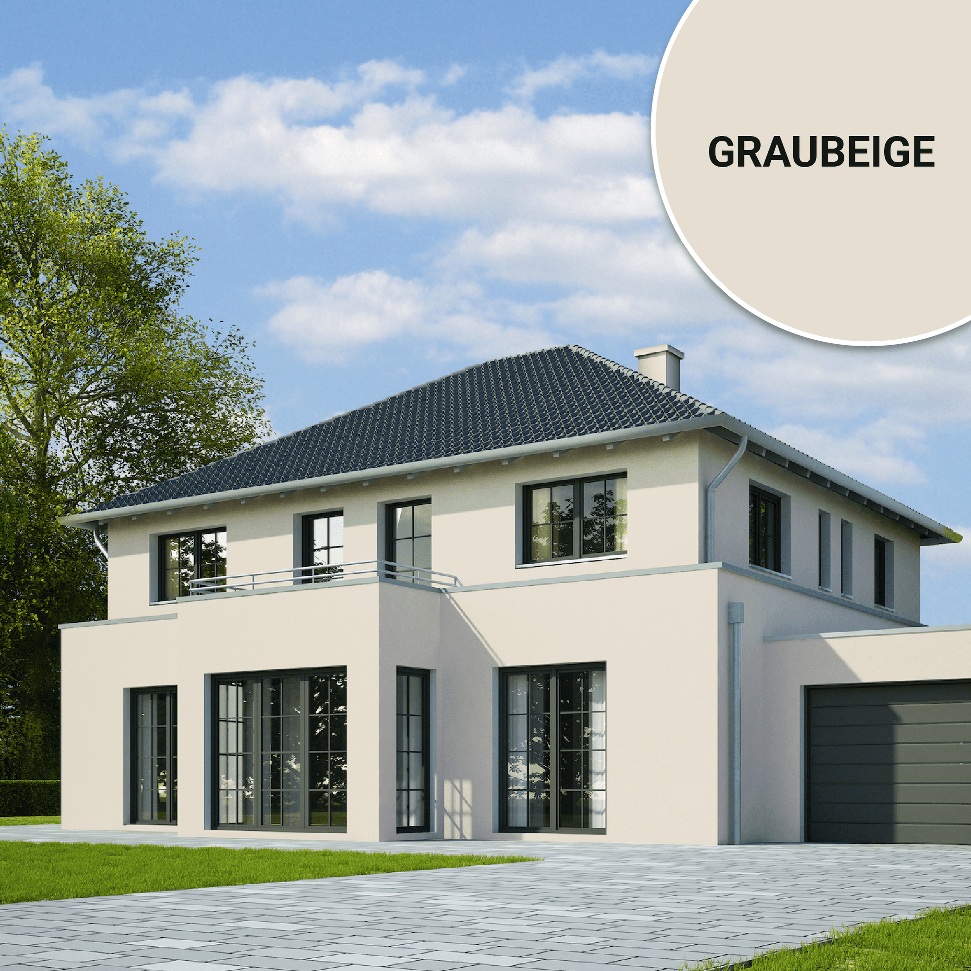 Derendo Fassadenfarbe Graubeige mit ULTRA Wetterschutz und Abperleffekt in 10L – Produktbild von Derendo