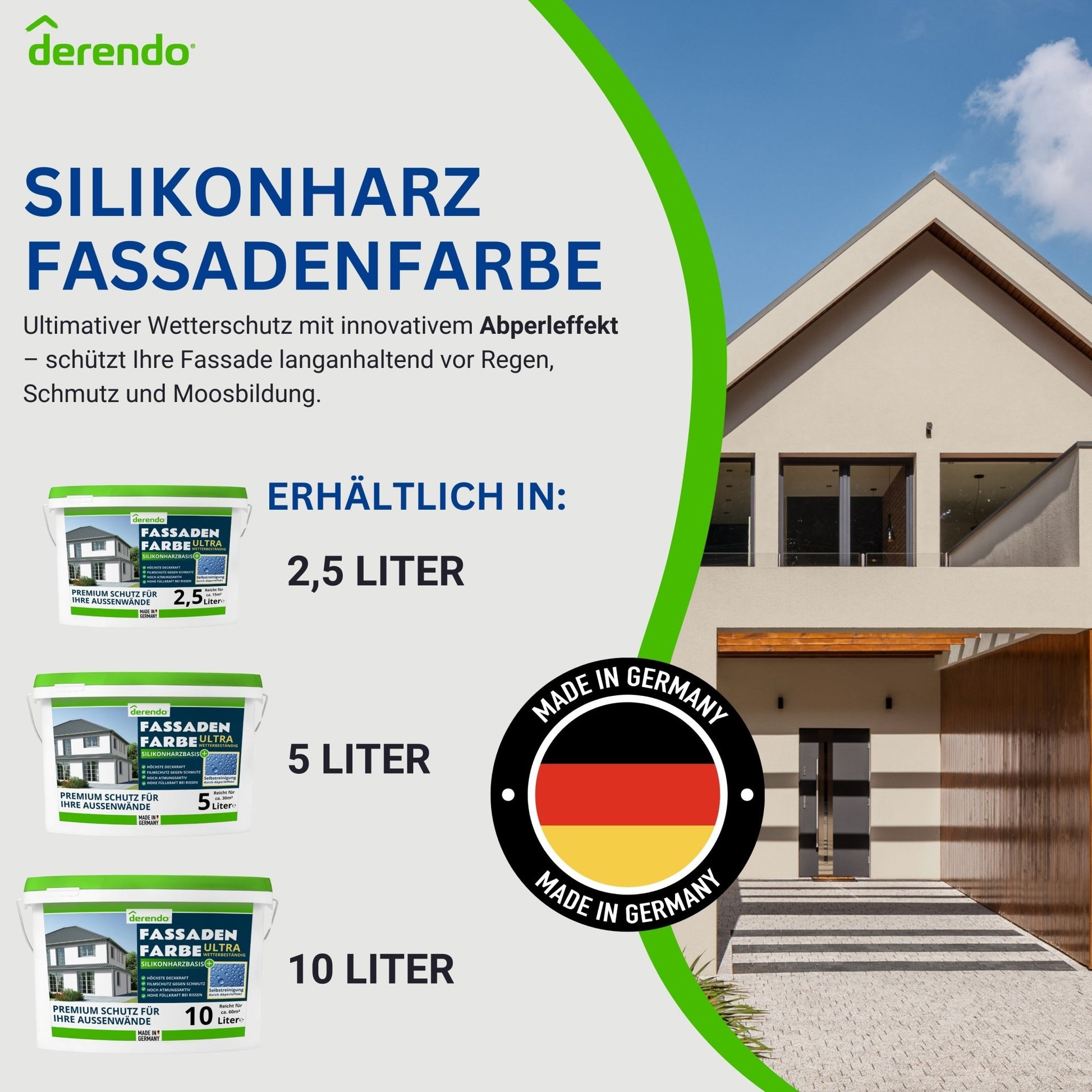 Derendo Fassadenfarbe Graubeige mit ULTRA Wetterschutz und Abperleffekt - 4251604914811 - Derendo