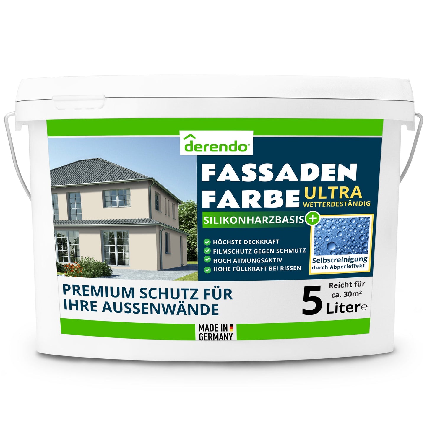 Derendo Fassadenfarbe Graubeige mit ULTRA Wetterschutz und Abperleffekt - 4251604917690 - Derendo
