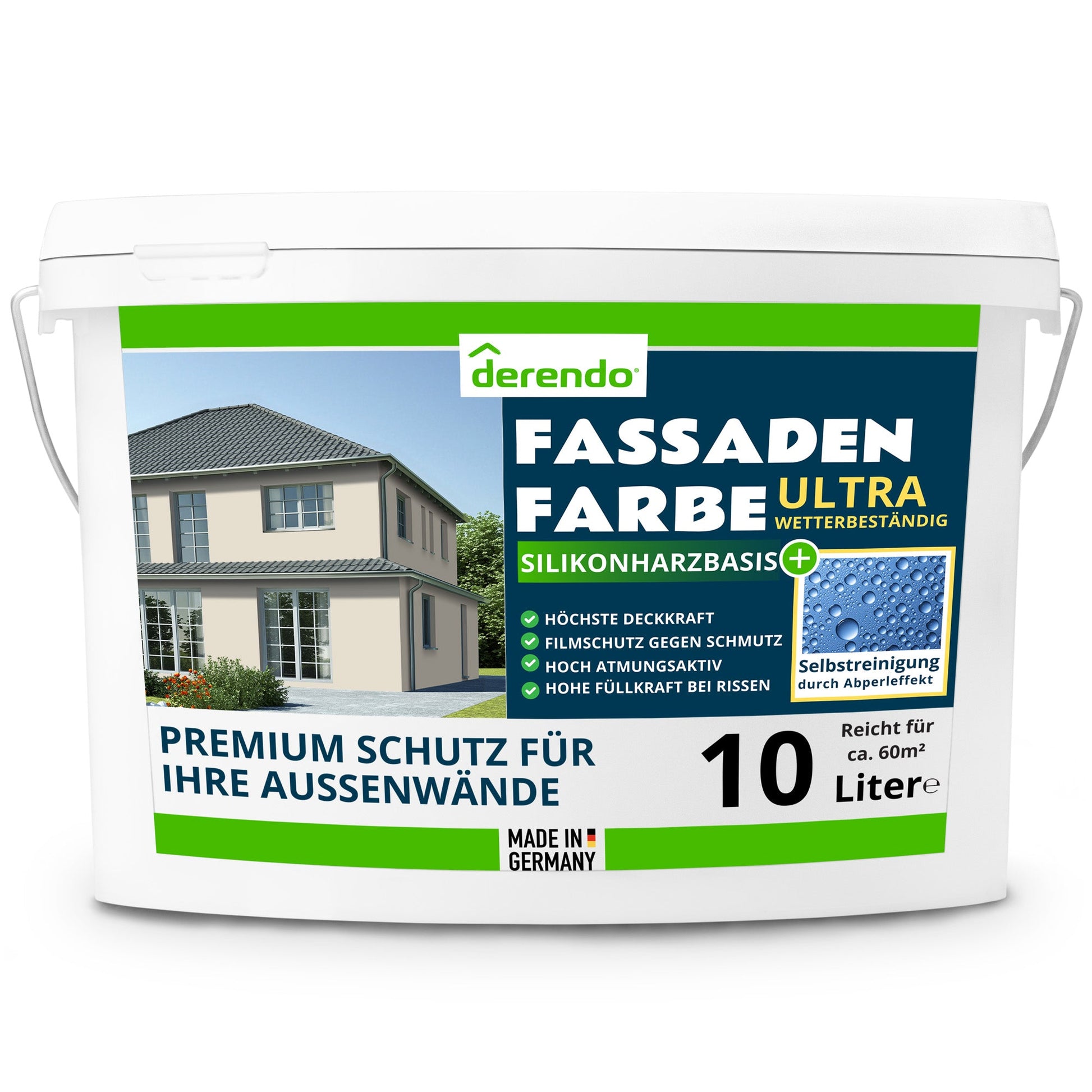 Derendo Fassadenfarbe Graubeige mit ULTRA Wetterschutz und Abperleffekt - 4251604914811 - Derendo