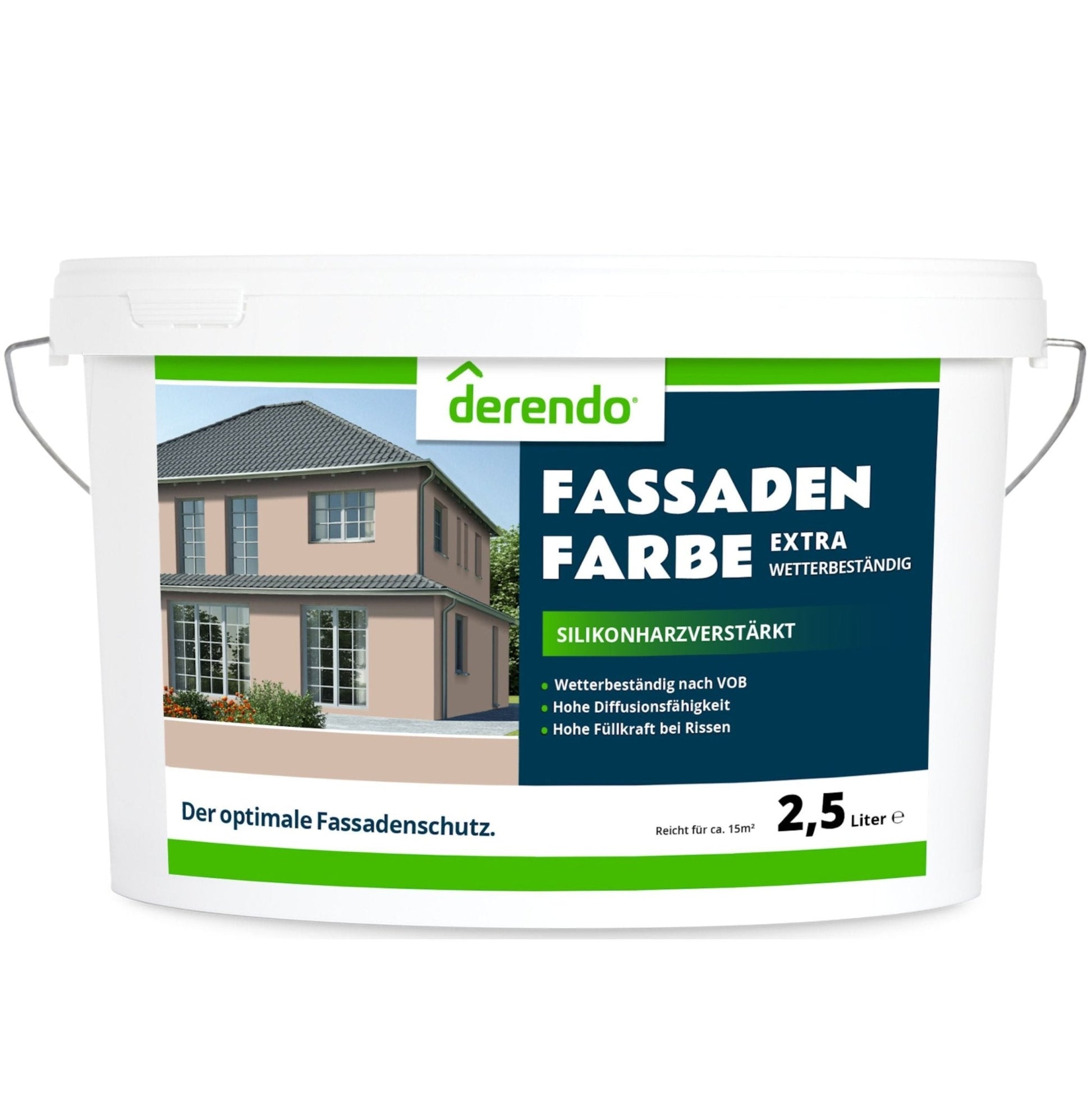 Derendo Fassadenfarbe Haselnuss mit EXTRA Wetterschutz in 2.5 Liter – Produktbild von Derendo