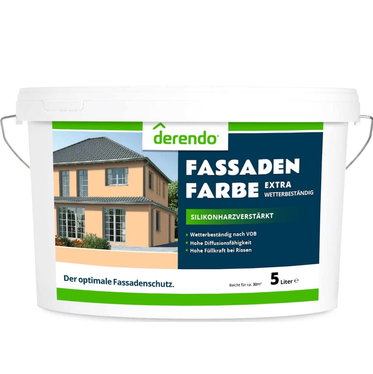 Derendo Fassadenfarbe Hellorange mit EXTRA Wetterschutz in 2.5 Liter – Produktbild von Derendo