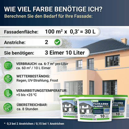 Derendo Fassadenfarbe Hellorange mit ULTRA Wetterschutz und Abperleffekt in 2.5L – Produktbild von Derendo