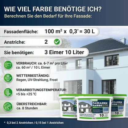 Derendo Fassadenfarbe Himmelblau mit ULTRA Wetterschutz und Abperleffekt in 10L – Produktbild von Derendo