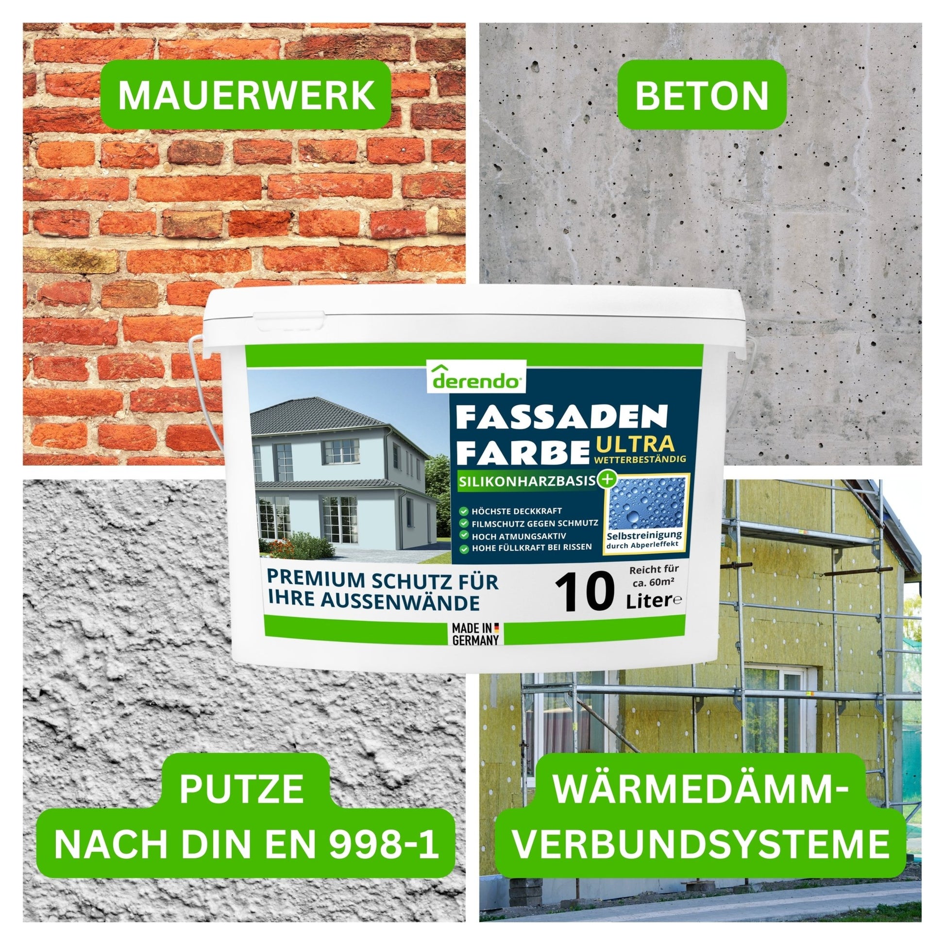 Derendo Fassadenfarbe Himmelblau mit ULTRA Wetterschutz und Abperleffekt - 4251604915917 - Derendo